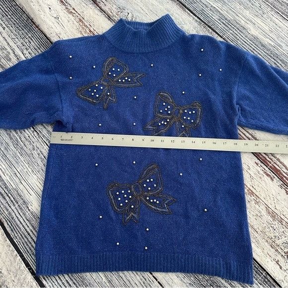 Vintage Vintage Dana Scott Silk Knit Beaded Bow Mock Neck Blue Sweat Size M / US 6-8 / IT 42-44 - 7 Thumbnail