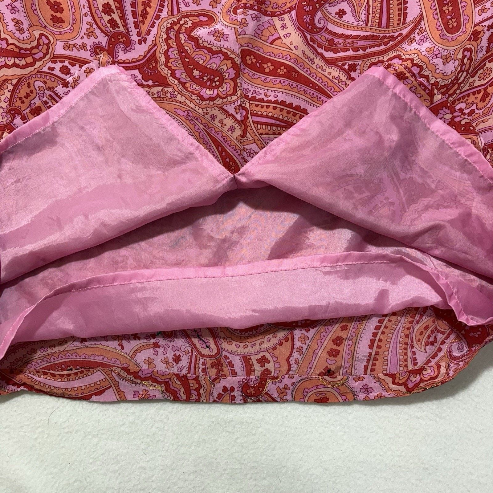 Other Worthington 14 Silk Mini Pencil Skirt Pink Paisley Slit Back Size 36" / US 14 / IT 50 - 9 Thumbnail