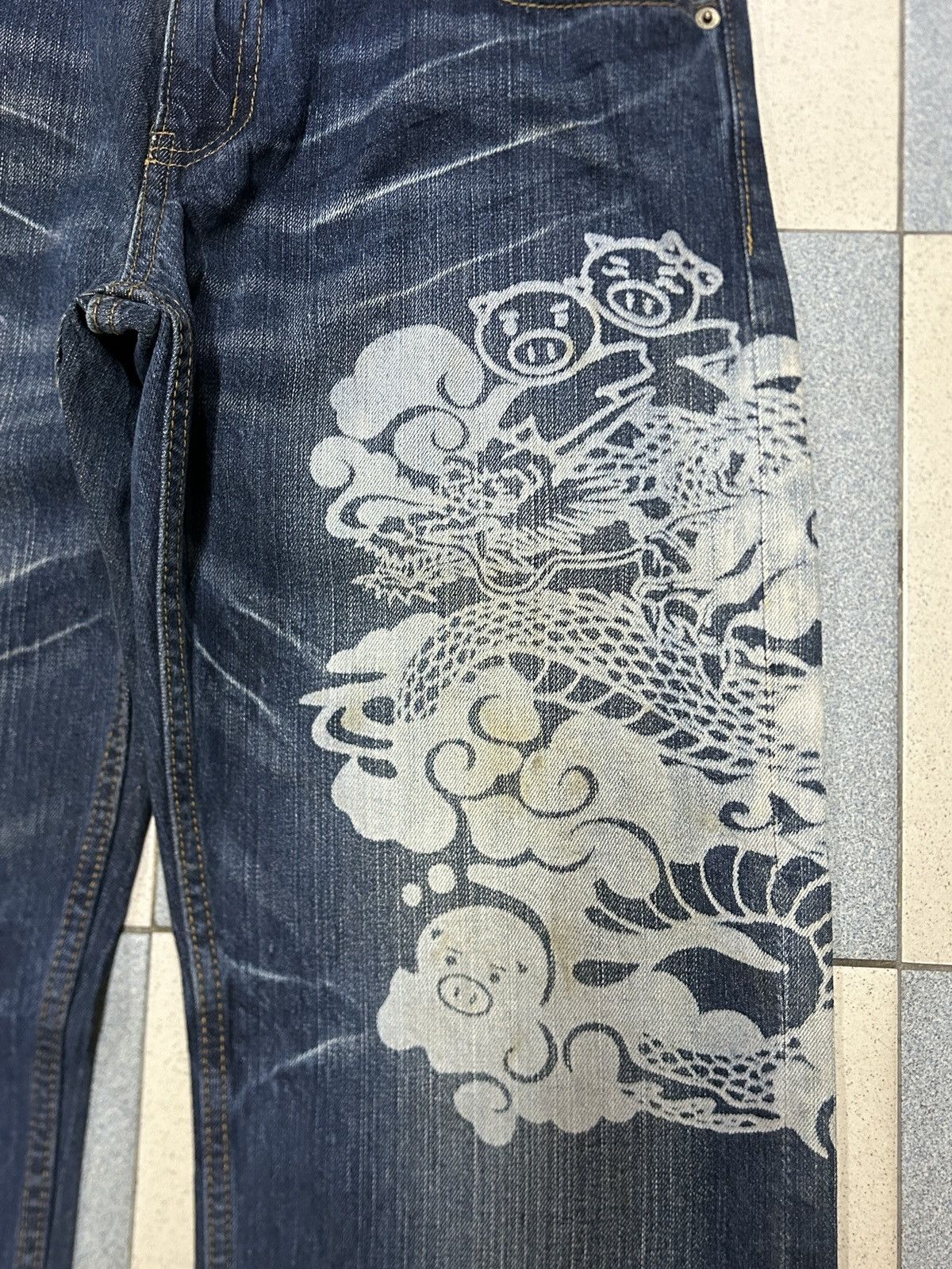 Japanese Brand Vintage Buden Karakuri Sukajan Dragon Baggy Jeans Size US 34 / EU 50 - 3 Thumbnail