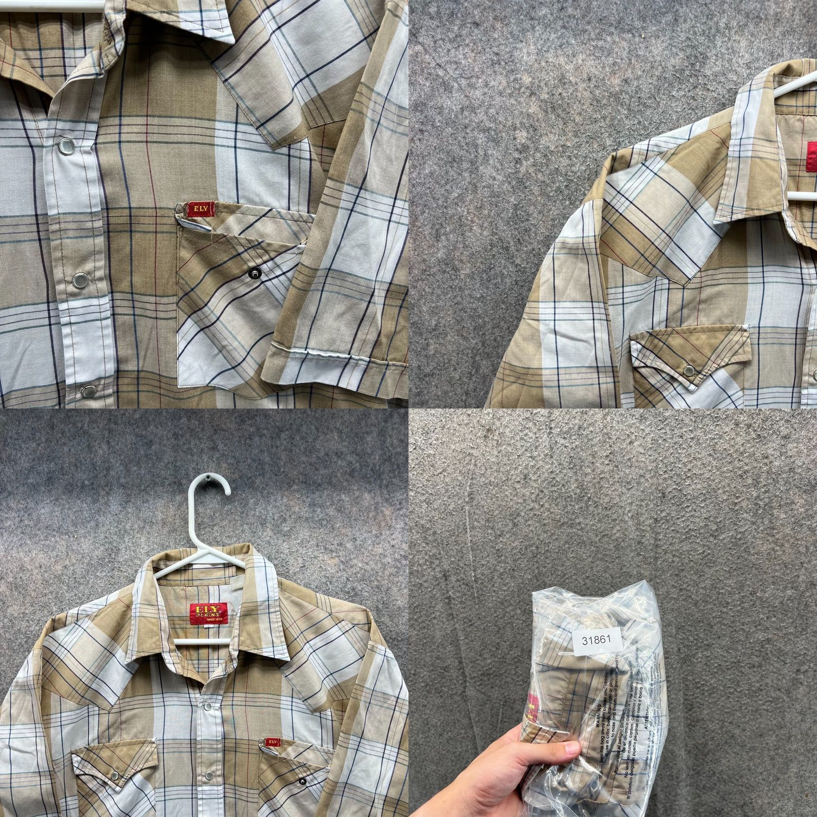 Vintage Ely Cattleman Shirt Men Large Tan Western Pearl Snap Short Sleeve Plaid Cowboy Size US L / EU 52-54 / 3 - 8 Thumbnail