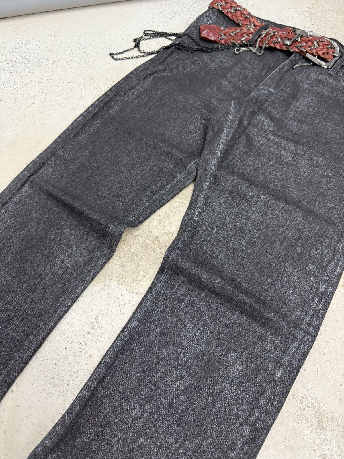 If Six Was Nine Buona Giornata Black Coated Shine Loose Straight Jeans Size US 30 / EU 46 - 5 Thumbnail