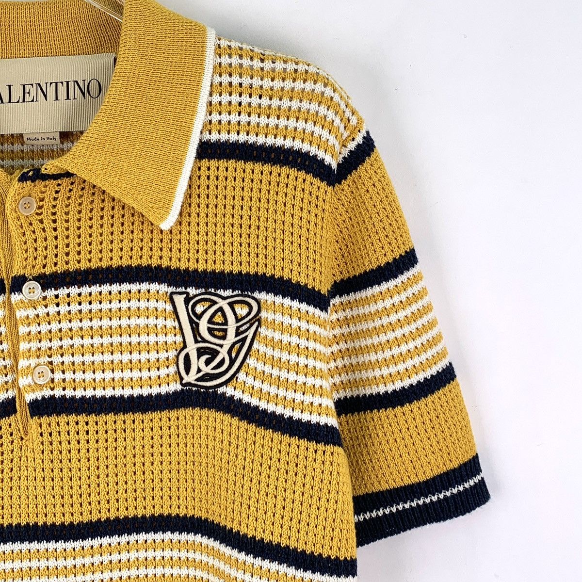 Valentino Valentino Stripe Linen Short Sleeve Knit Polo Shirt K26WX Size XS / US 0-2 / IT 36-38 - 3 Thumbnail