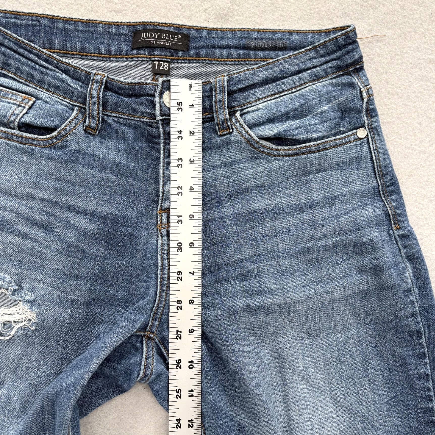 Denime Judy Blue Jeans Women 28 Distressed Stretch Denim Boyfriend Relaxed Mid Rise Blue 5-Pocket Zipper Button Pants Mens Womens Girls? Size 28" / US 6 / IT 42 - 7 Thumbnail
