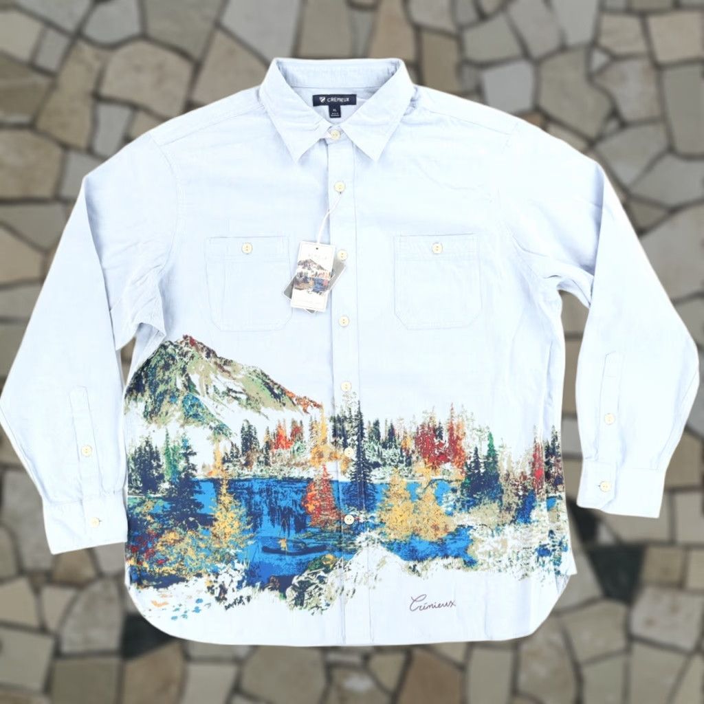 Vintage Daniel Cremeiux Adirondack Lake Printed Oxford Shirt Blue Men's XL Size US XL / EU 56 / 4 - 1 Thumbnail