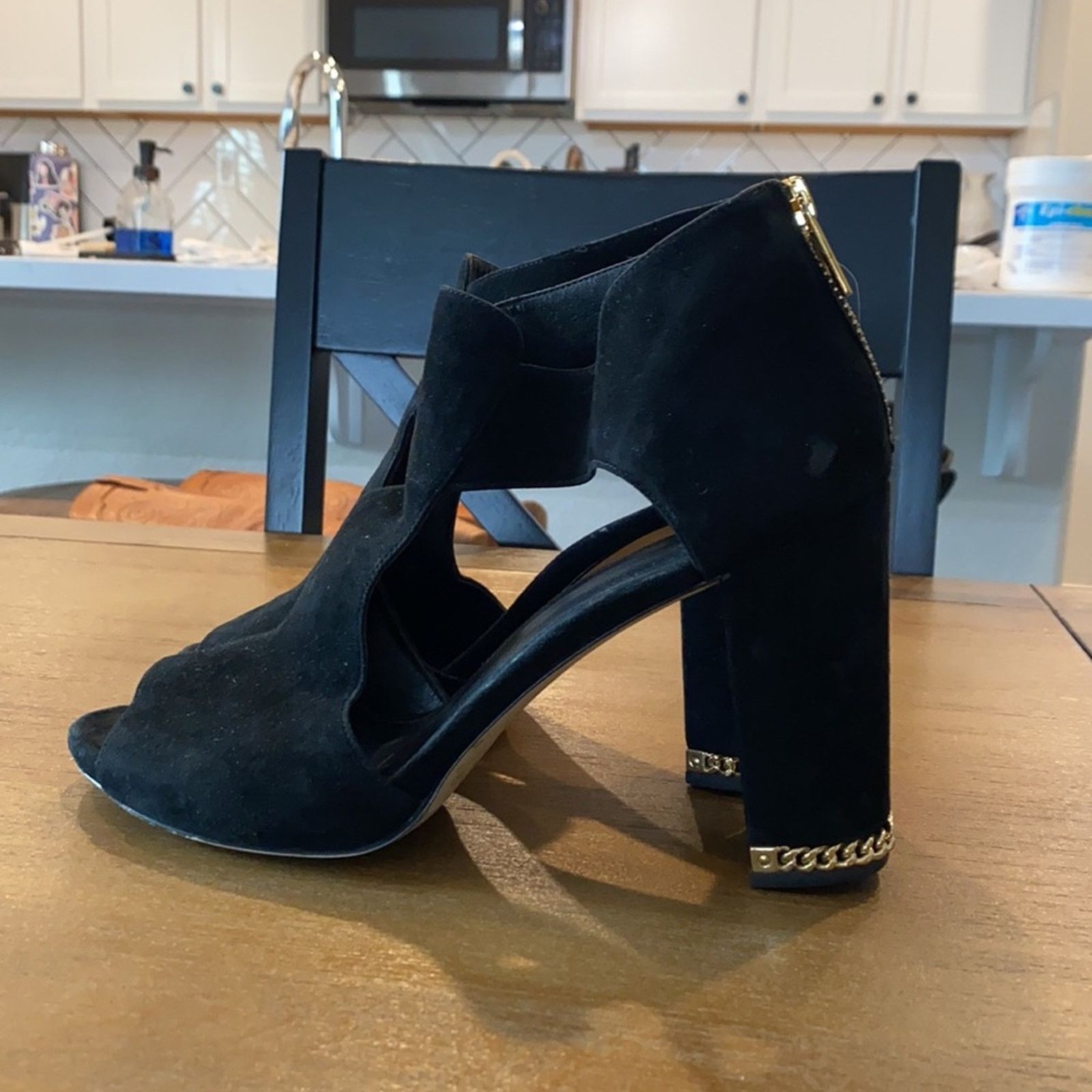 Michael Kors Michael Kors Sabrina block heel suede gold accents open toe Size US 9.5 / IT 39.5 - 1 Thumbnail