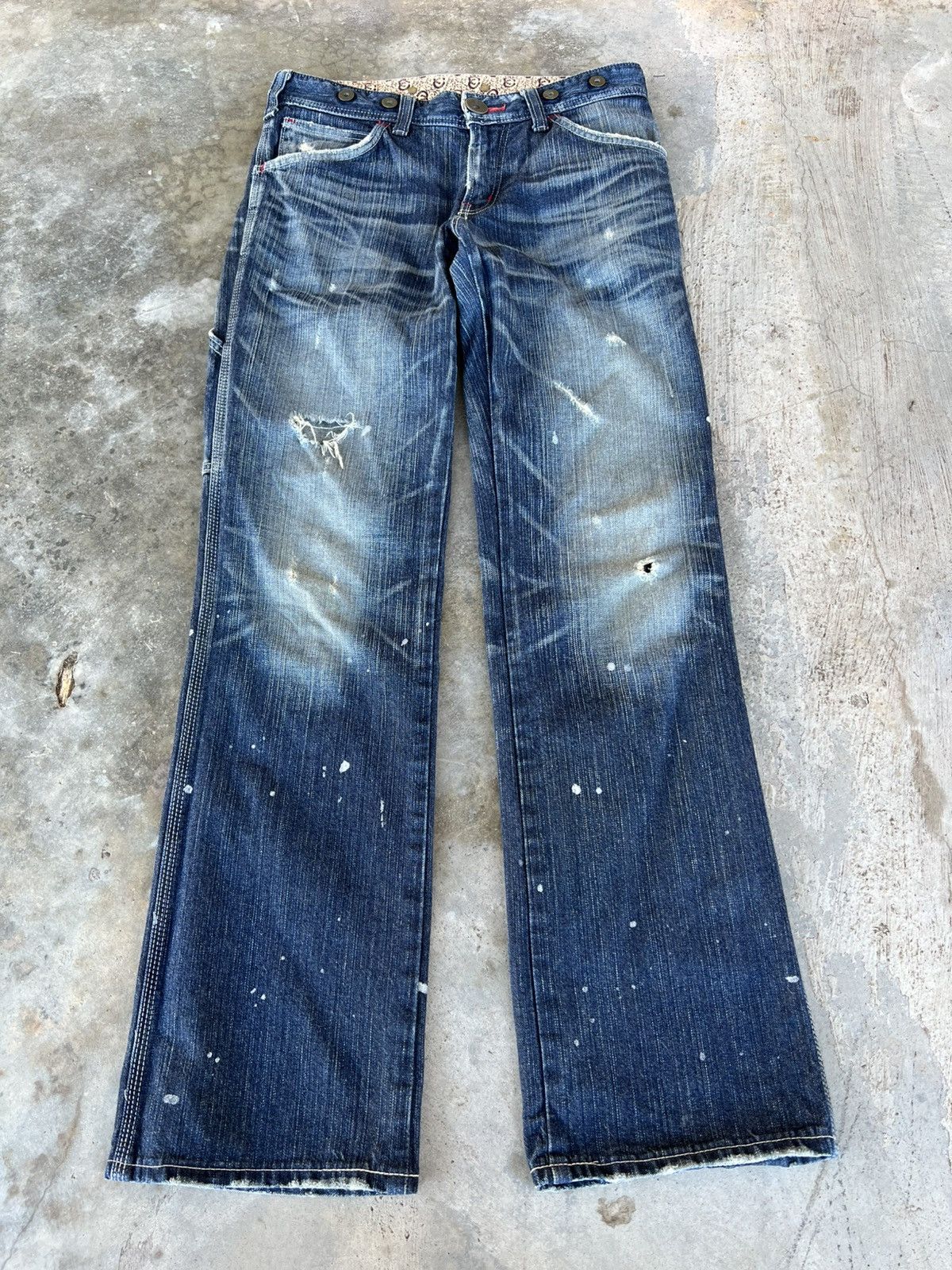 Edwin Vintage Flare Edwin 503 Blue Trip Distress Jean Size US 31 - 1 Thumbnail