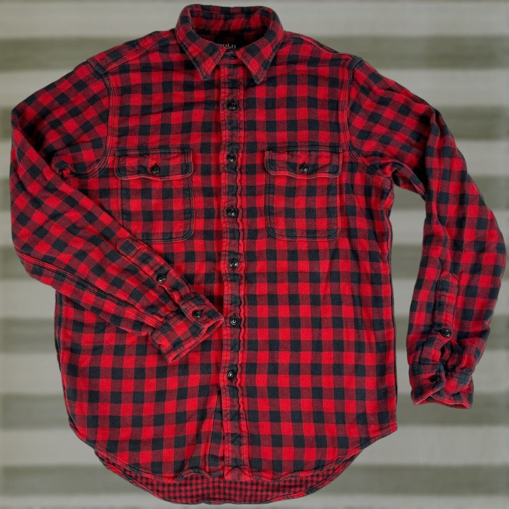 Polo Ralph Lauren Polo Ralph Lauren Men's Button-Up Shirt Buffalo Plaid Two-Ply Flannel Red 100% Cotton Size M Long Sleeve Classic Outdoor Pockets Mens Size US M / EU 48-50 / 2 - 1 Thumbnail