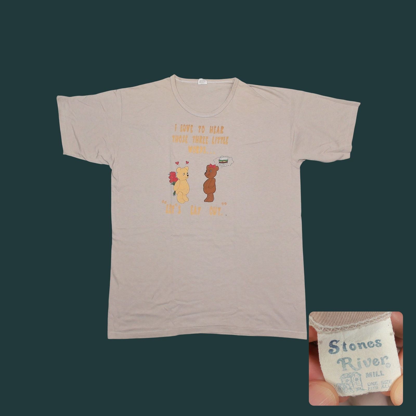 Vintage Vintage 90s Single Stitch "Let's Eat Out" Bear Oversized Tee Size 3XL / US 20-22 - 1 Thumbnail