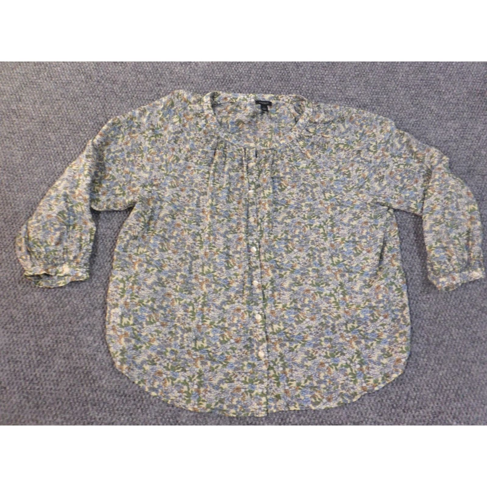 Vintage Ann Taylor Top Large Green Floral Button Up Womens Regular L Cotton Rayon Woven Button-Up Casual Shirt Women Fashion Green Floral 90s? Size L / US 10 / IT 46 - 3 Thumbnail
