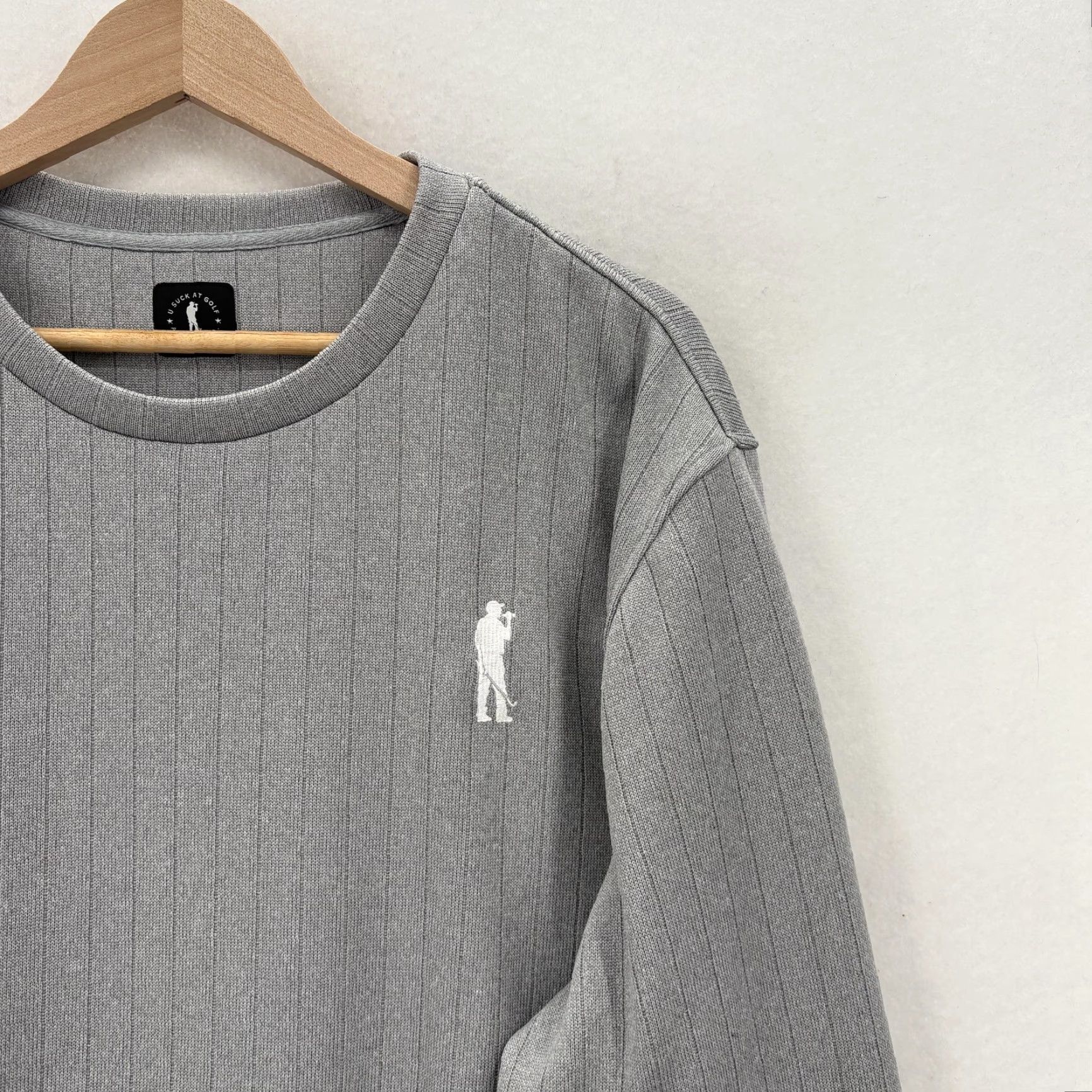 Logo 7 VINTAGE U Suck at Golf Sweatshirt Mens XL Gray Striped Knit Crewneck Pullover Logo Golf Size US XL / EU 56 / 4 - 2 Thumbnail