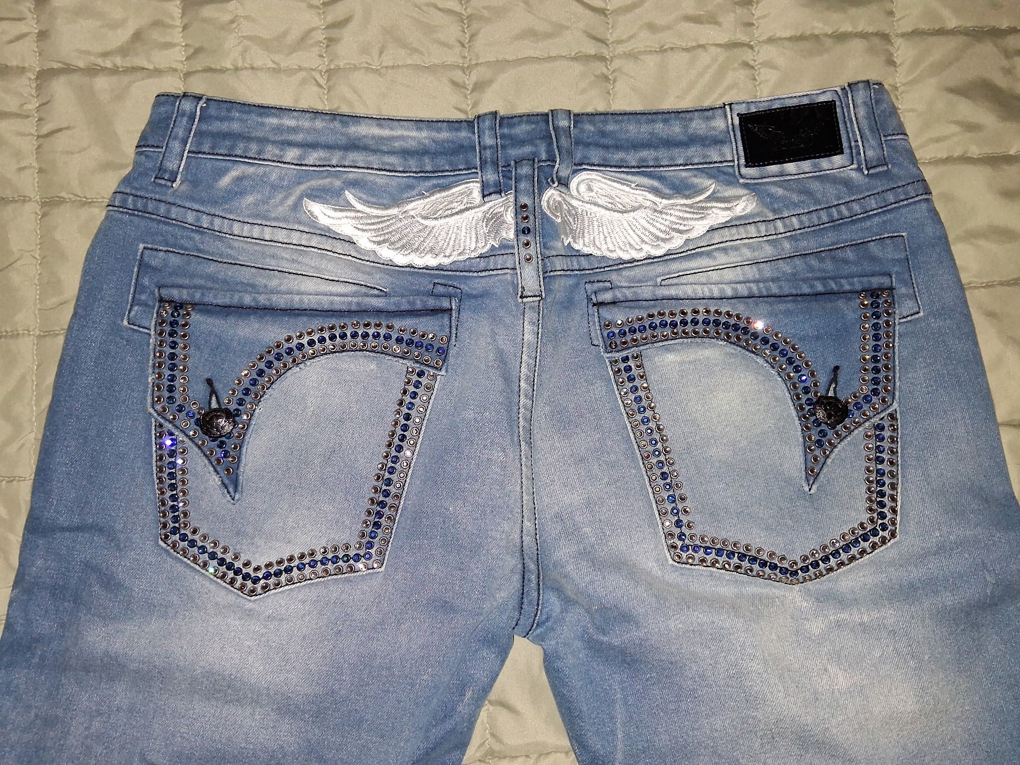 Robins Jeans Omaha Light Wash w/Clear & Sapphire Crystals Size US 36 / EU 52 - 1 Thumbnail