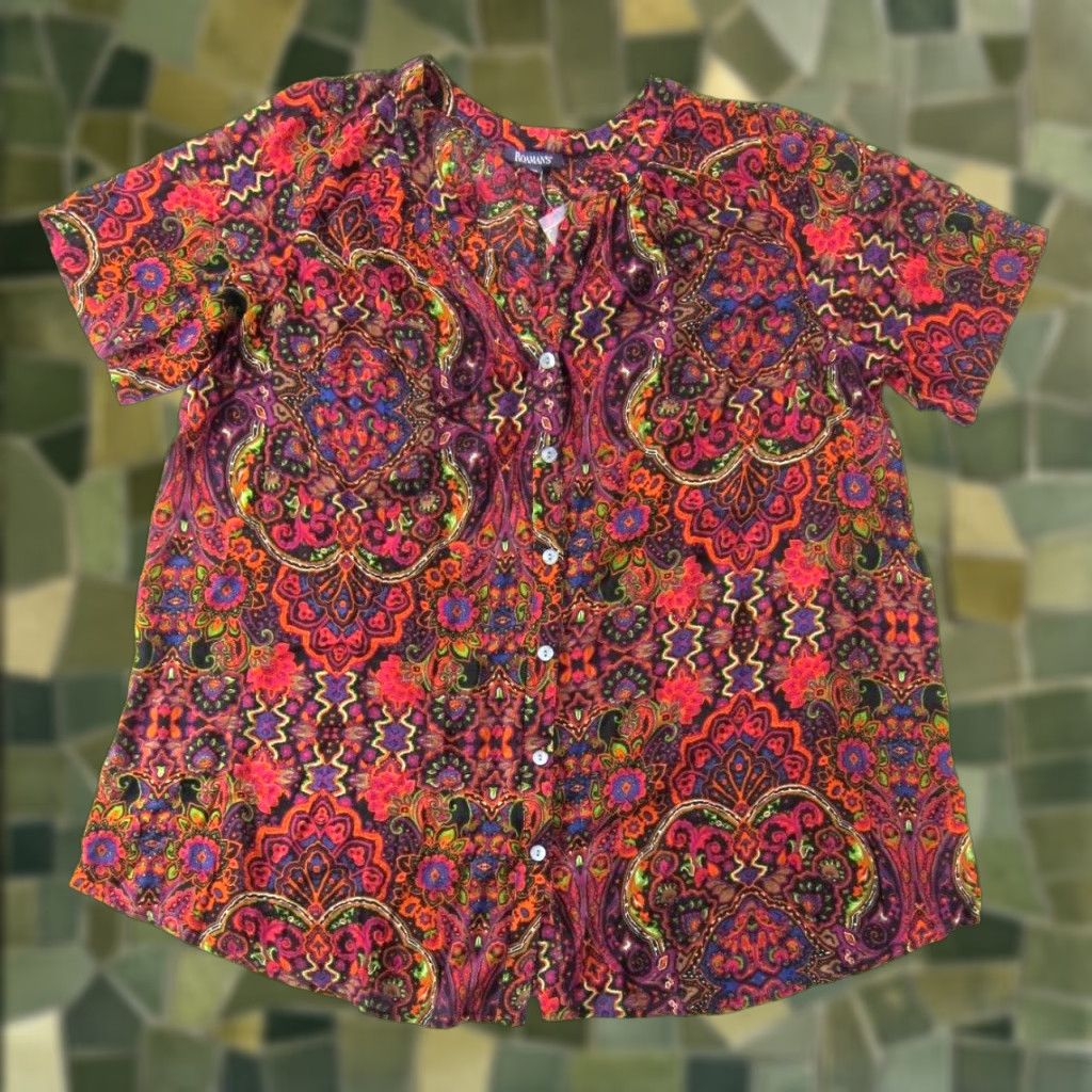Vintage NWT Roaman's Blouse Rayon Floral Button Down Short Sleeve Pink 22W Women’s Size 3XL / US 20-22 - 1 Thumbnail