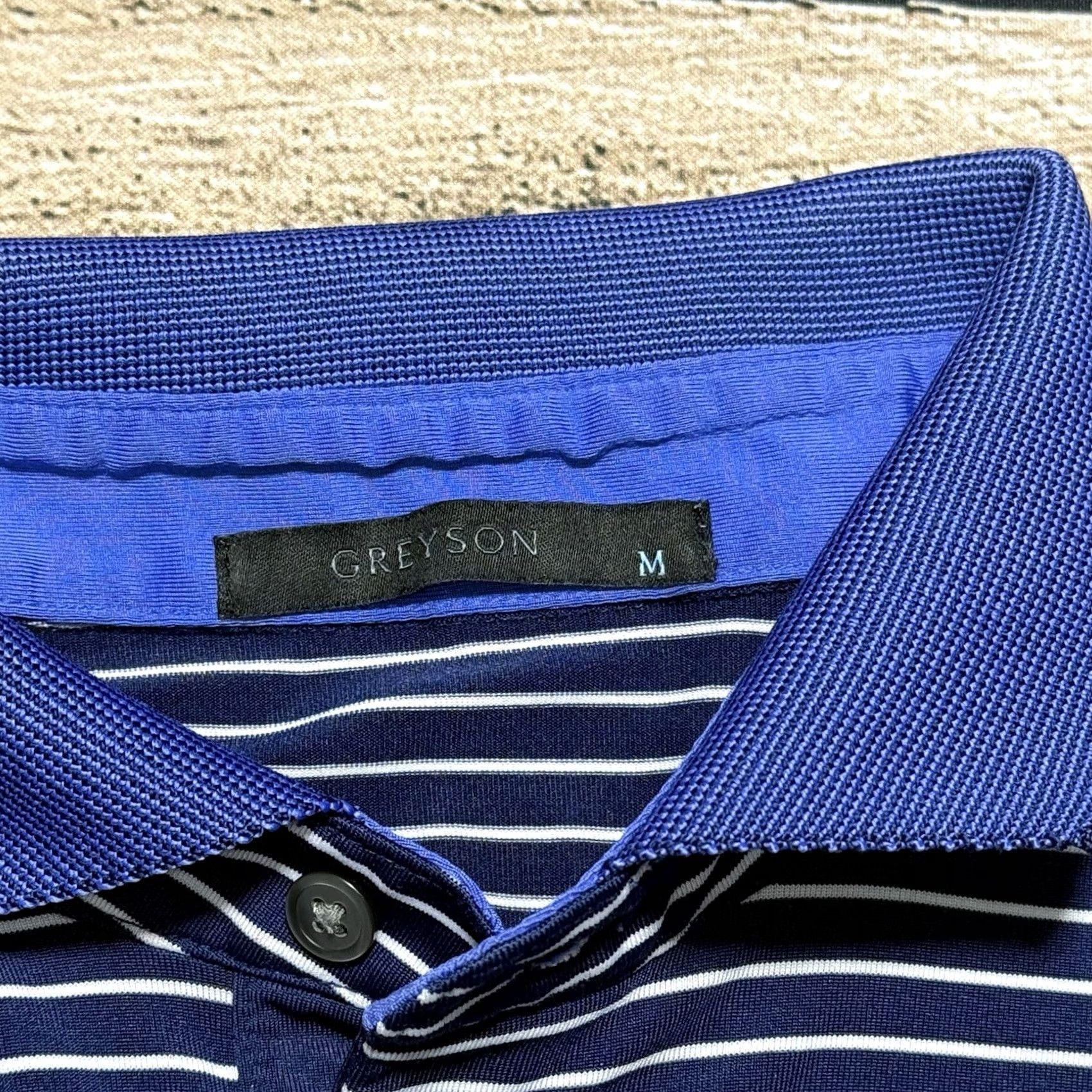 Vintage Greyson Polo Shirt Mens M Blue Striped Wolf Logo Golf Club Stretch Shirt Size US M / EU 48-50 / 2 - 3 Thumbnail