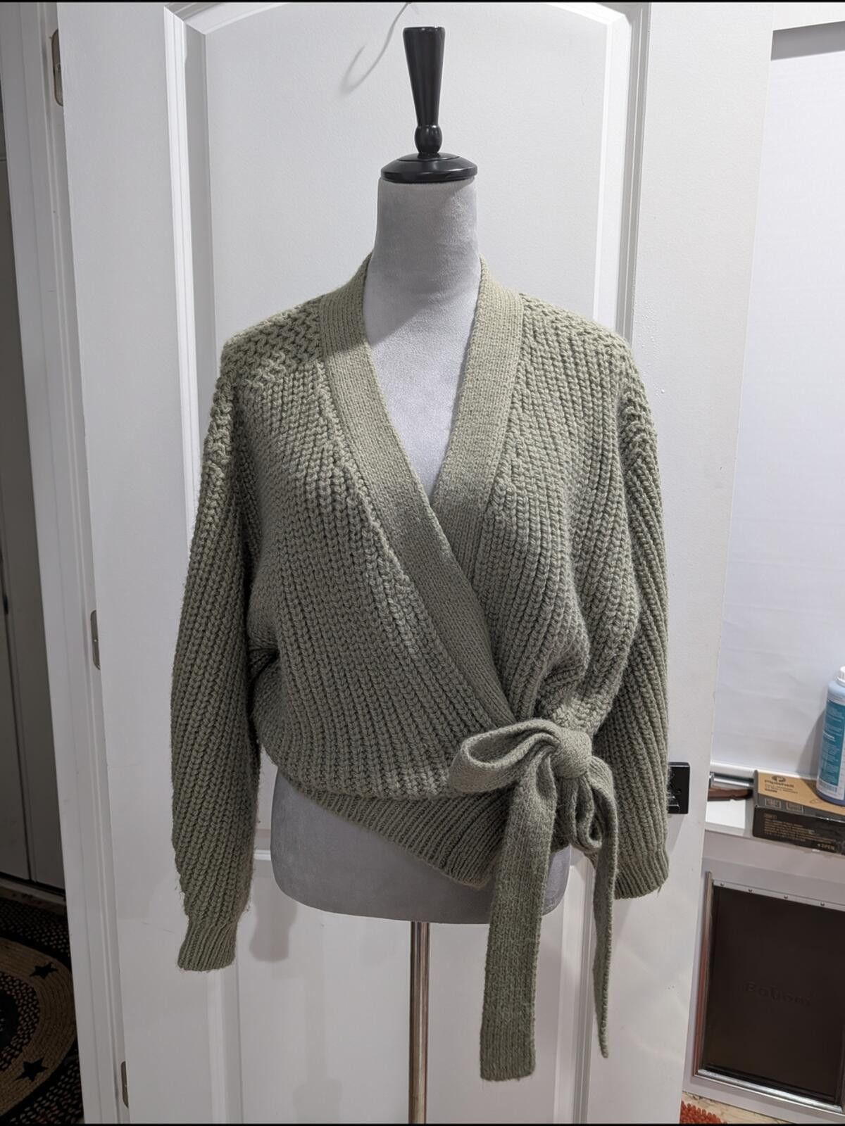 Zara Olive Green Wrap Knit Sweater with Tie Belt Size S / US 4 / IT 40 - 4 Thumbnail