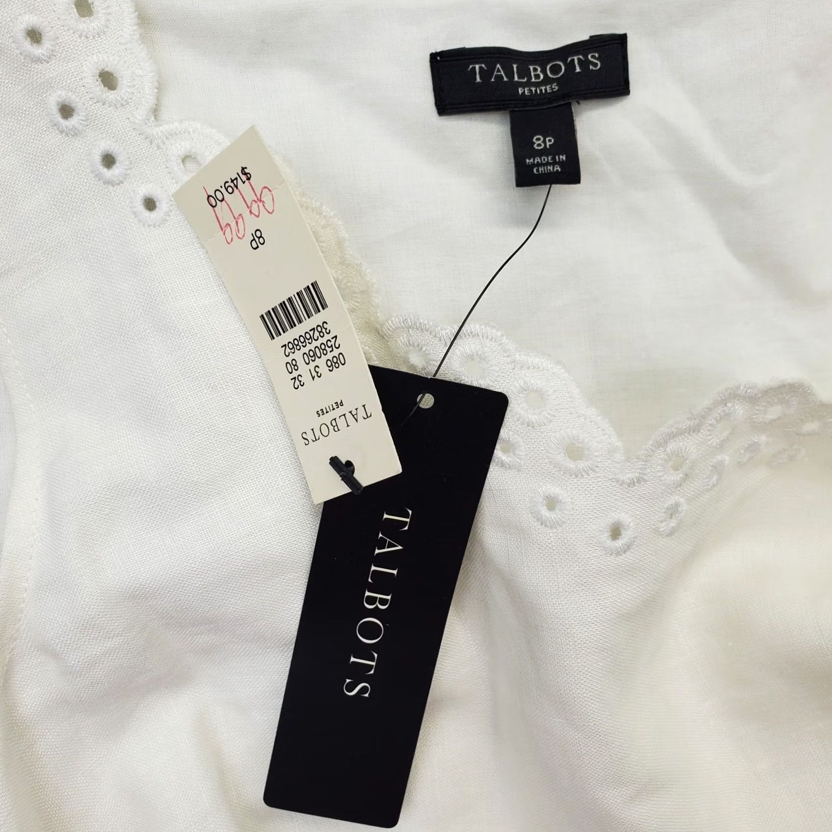 Talbots Talbots Shift Dress Womens Size 8P White Eyelet Neck Hem Tie Waist Side Zip Dress Size M / US 6-8 / IT 42-44 - 7 Thumbnail
