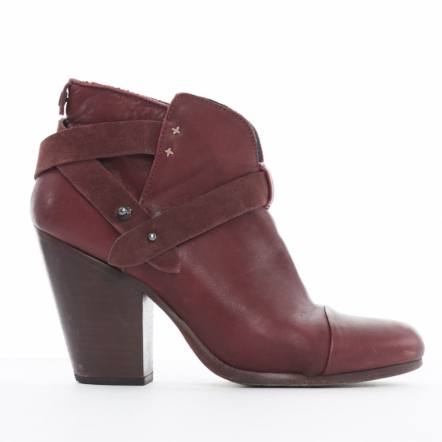 Rag & Bone RAG BONE Harrow burgundy red leather stud harness block heel ankle boots EU38.5 Size US 8.5 / IT 38.5 - 1 Thumbnail