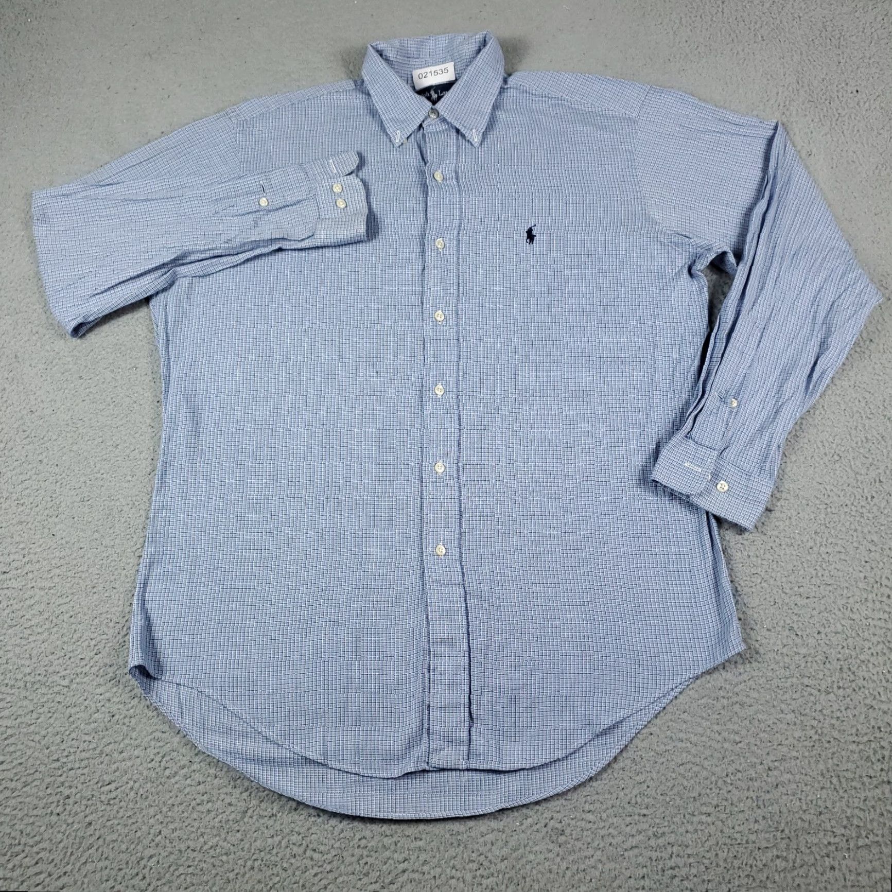 Ralph Lauren Ralph Lauren Dress Shirt Mens 15.5 Blue Plaid Button-Down Long Sleeve, Non-Iron, Cotton, Regular Fit, M • Adult Mens Shirt Size 40R - 3 Thumbnail
