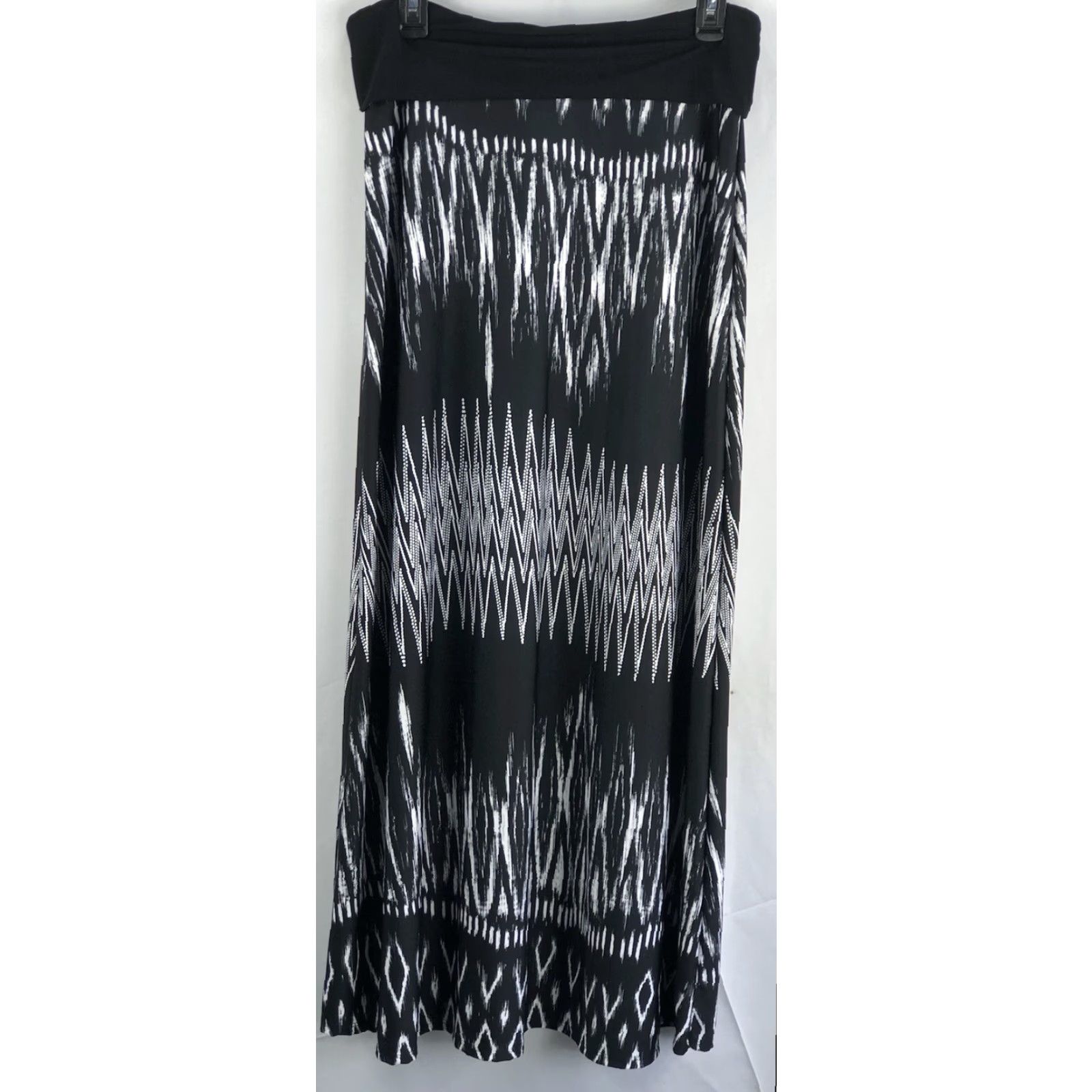 Vintage NY Collection Maxi Skirt S Black/White Geometric Knit Elastic Waist Long Women’s Modern BoHo 29” Waist 41” Length Regular Fashion Ge... Size 28" / US 6 / IT 42 - 2 Thumbnail