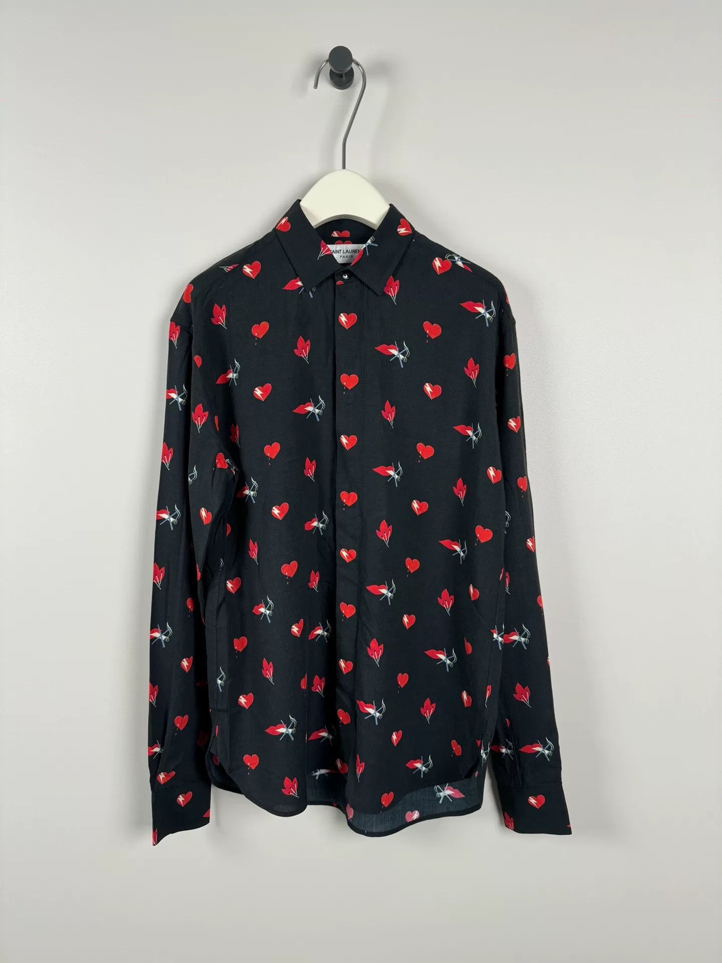 Saint Laurent Paris Saint Laurent Heart Print Silk Shirt Size US M / EU 48-50 / 2 - 1 Thumbnail
