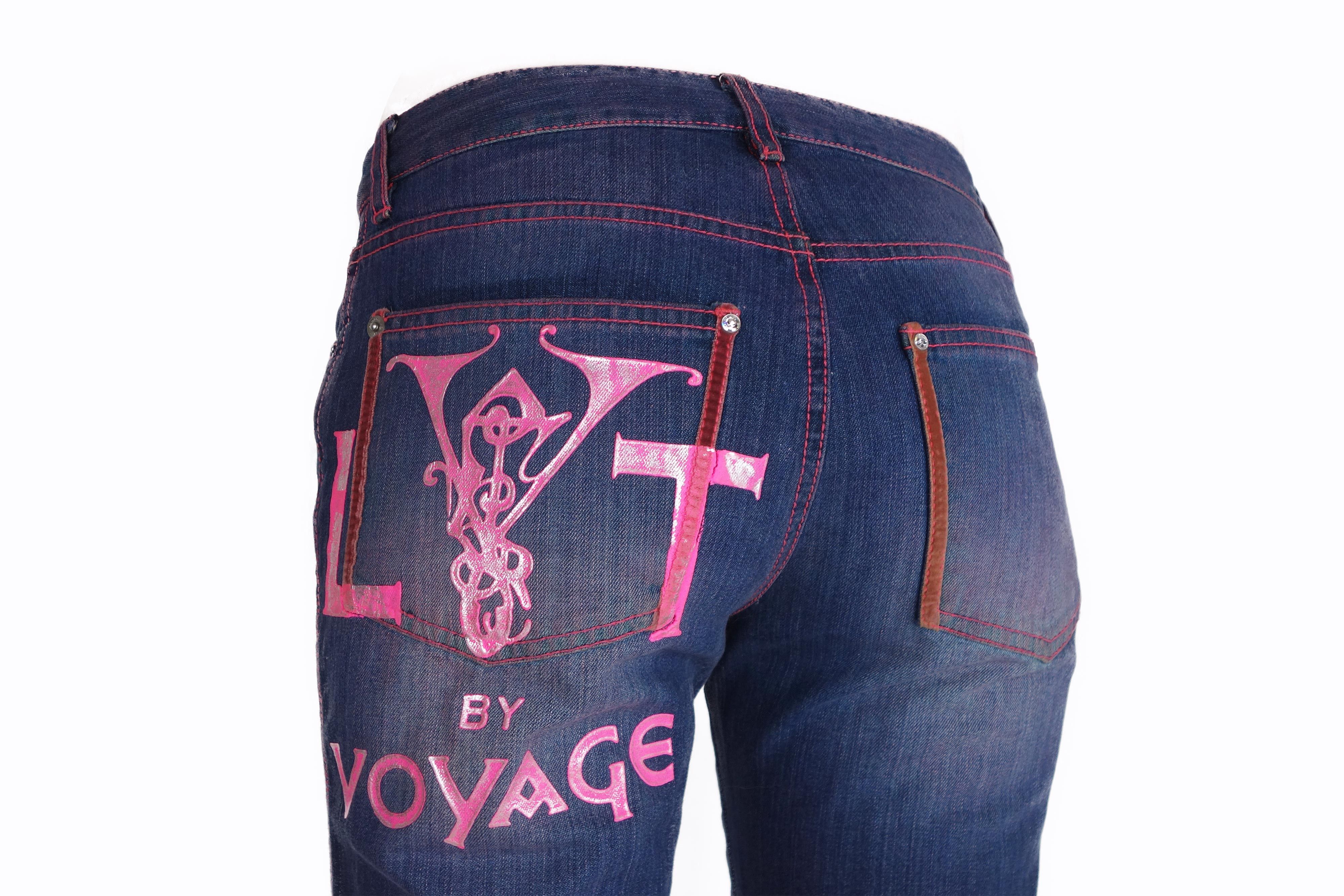 Voyage LT by Voyage Passion Jeans Print Logo Rhinestones Low Rise Size 27" / US 4 / IT 40 - 12 Thumbnail