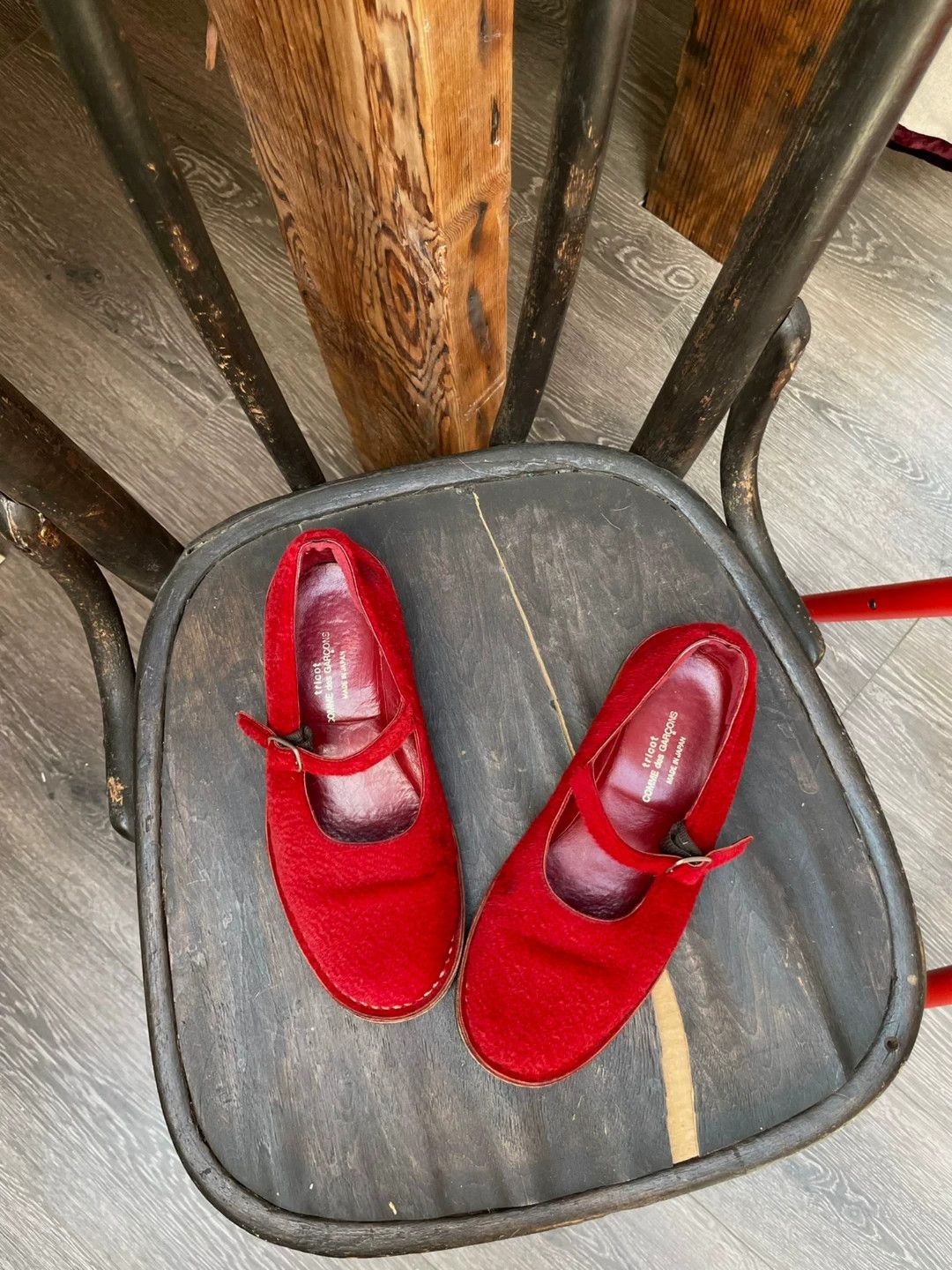 CDG by Comme des Garcons CDG tricot 1990s red flocked buckle shoes 36-36.5 Size US 6 / IT 36 - 1 Thumbnail