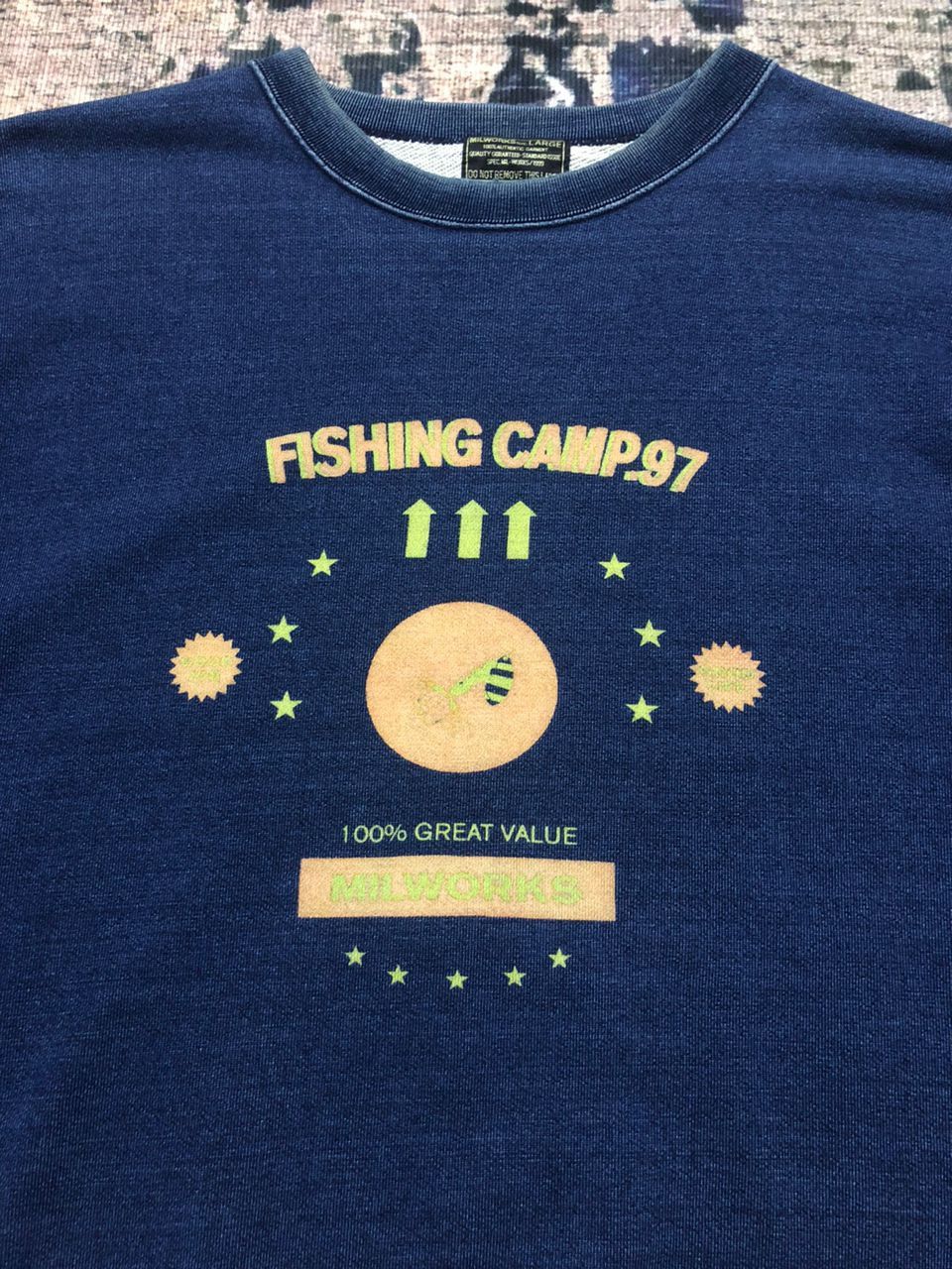Japanese Brand Vintage 90s Milwork Fishing Camp'97' Indigo Sweatshirt Size US L / EU 52-54 / 3 - 4 Thumbnail