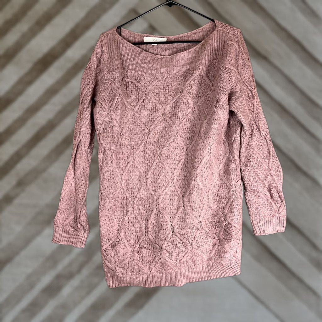 Ann Taylor VINTAGE Ann Taylor LOFT Womens Sweater Dusty Rose Cable Knit Boat Neck Wool Blend XLM Size XL / US 12-14 / IT 48-50 - 1 Thumbnail