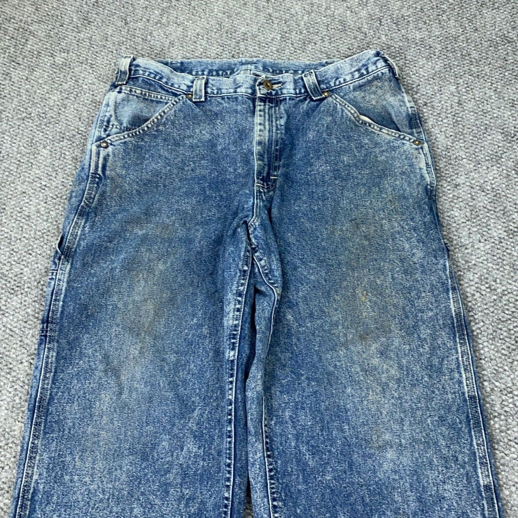 Lee VTG Lee Jeans Carpenter Mens 38x32 Blue Acid Wash Baggy Loose USA Denim 5-Pocket 80s 90s Grunge Retro Short? Size US 42 / EU 58 - 2 Thumbnail