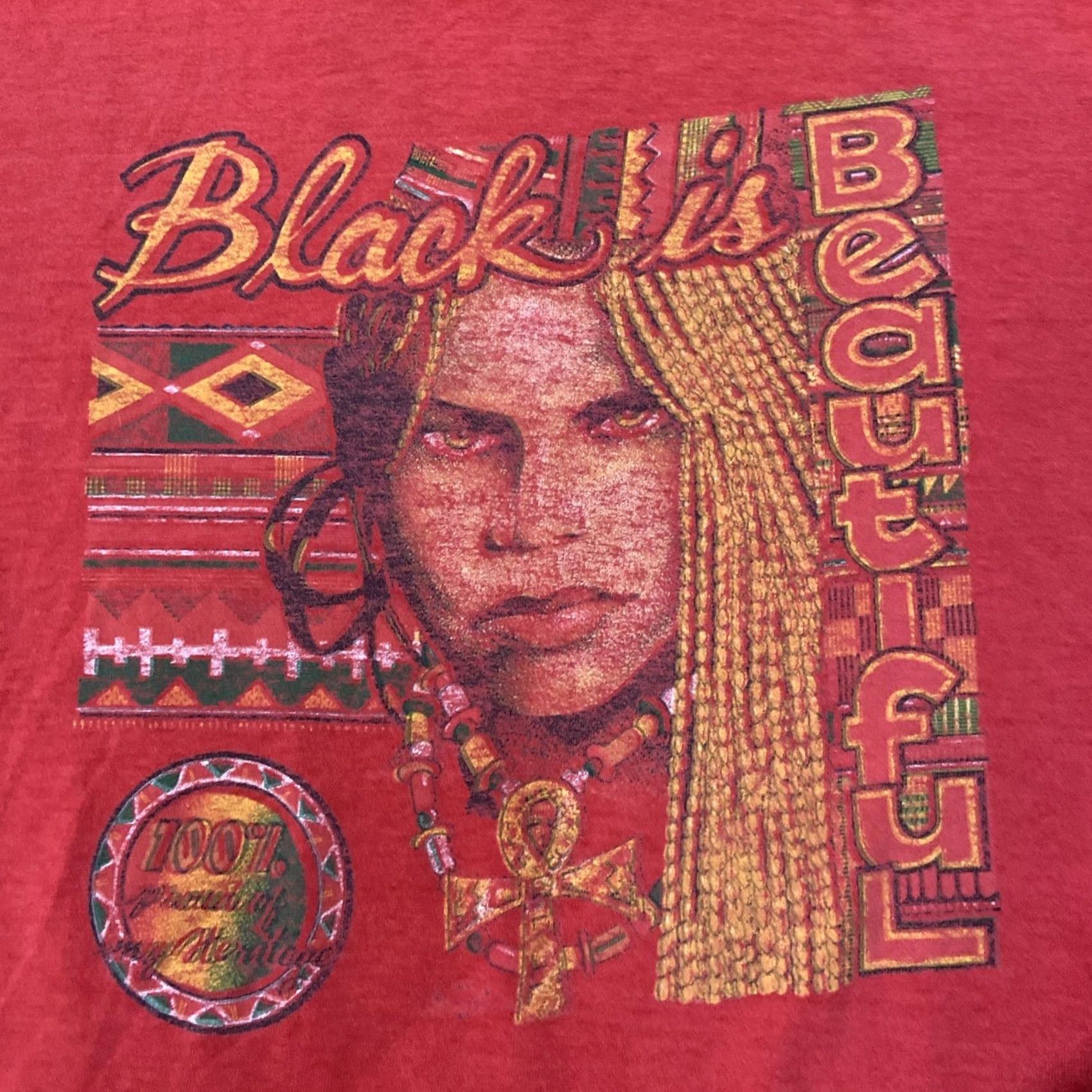 Vintage VINTAGE 1993 Black is Beautiful T-Shirt MBS LOVE UNLIMITED Size L Unisex Adults 100% Cotton Red Graphic Print Short Sleeve Crew Neck Size US L / EU 52-54 / 3 - 2 Thumbnail