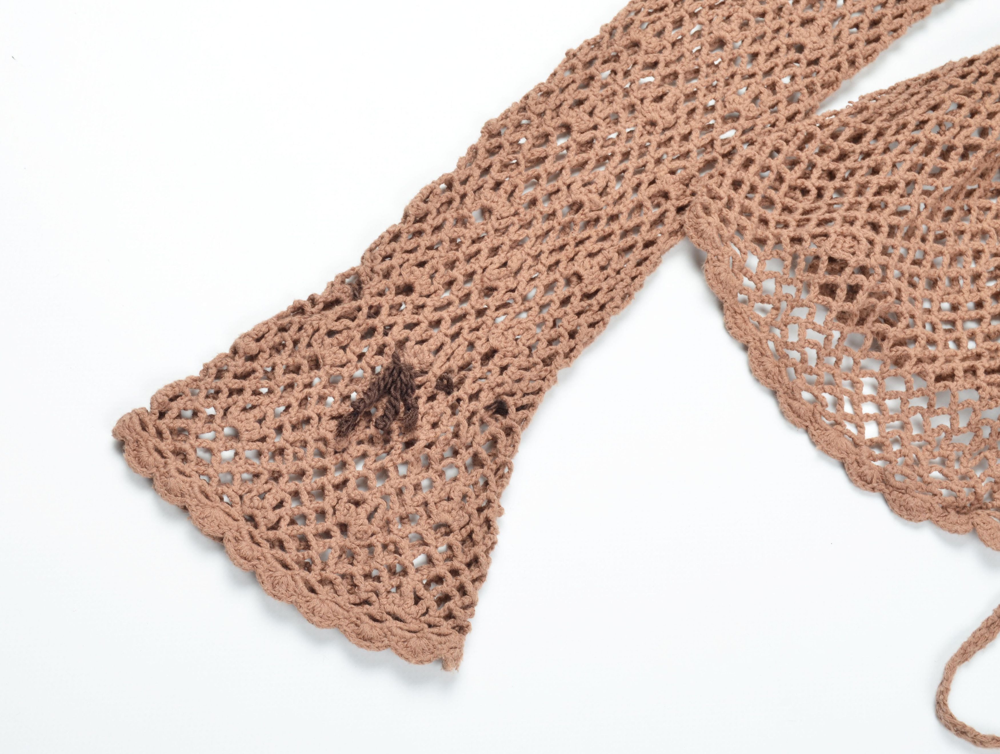 Designer Yes or No Crochet Knit Boat Neck Cottage Long Sleeve Tan Top Size M / US 6-8 / IT 42-44 - 7 Thumbnail