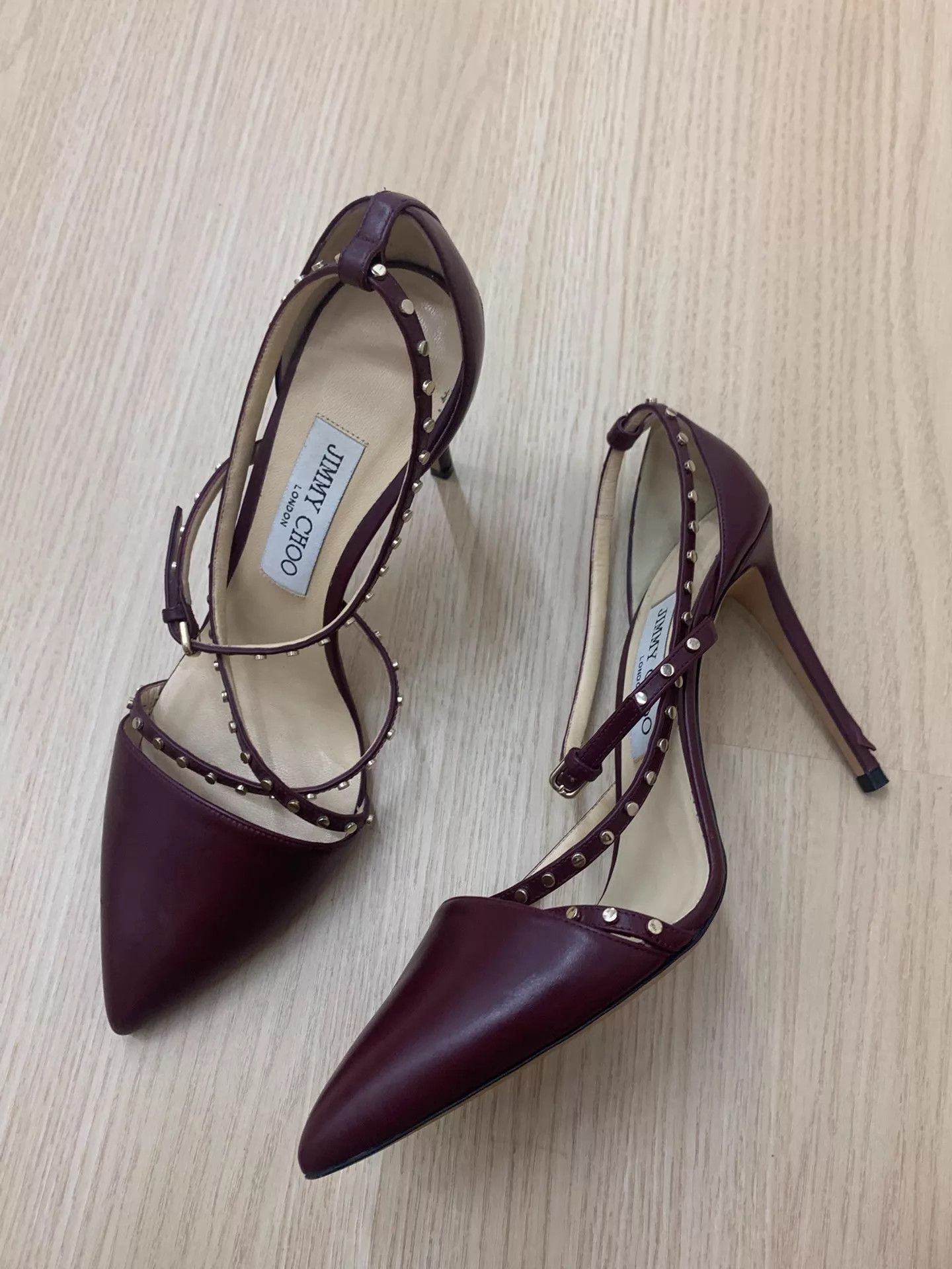 Jimmy Choo Jimmy Choo burgundy studded strappy heels 38.5 new Size US 8 / IT 38 - 2 Thumbnail