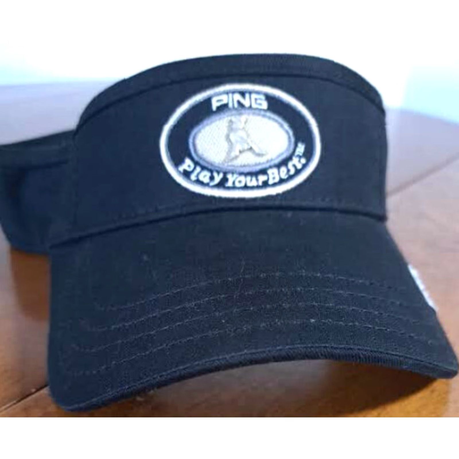Vintage Ping Golf Visor Hat Adjustable Black - Men, Canvas Strap, Take it Easy, Play your Best Ping Hat Visor, Black, Adjustable Strap, Golf Hat, Mens Size ONE SIZE - 2 Thumbnail