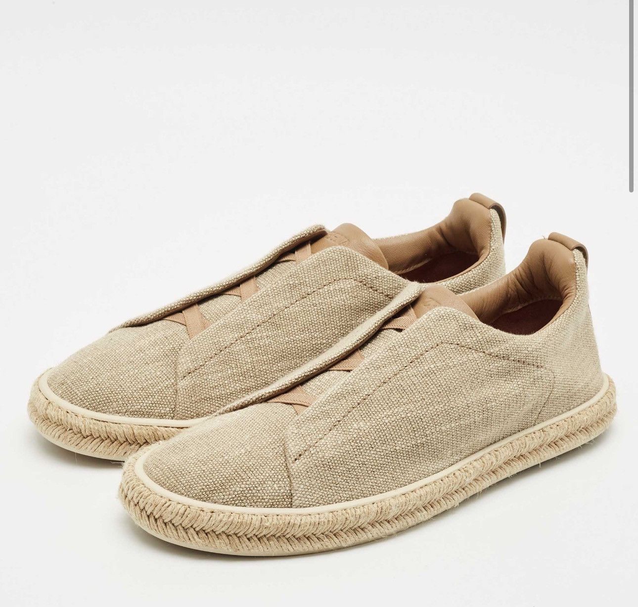 Z Zegna Ermenegildo Zegna Beige Canvas Leather Triple Stitch Slip Size US 12.5 / EU 45-46 - 2 Thumbnail