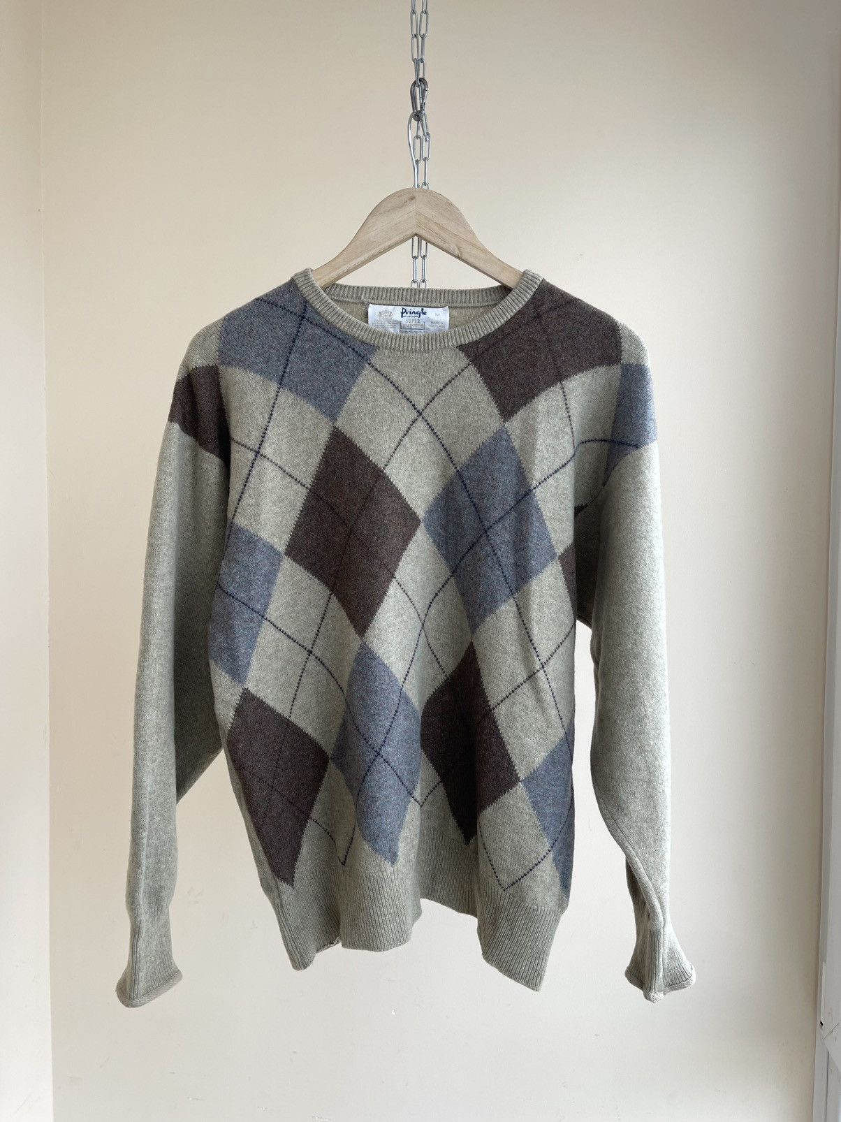 Argyle Print Super Pure Lambswool Golf Sweater Vintage 80s