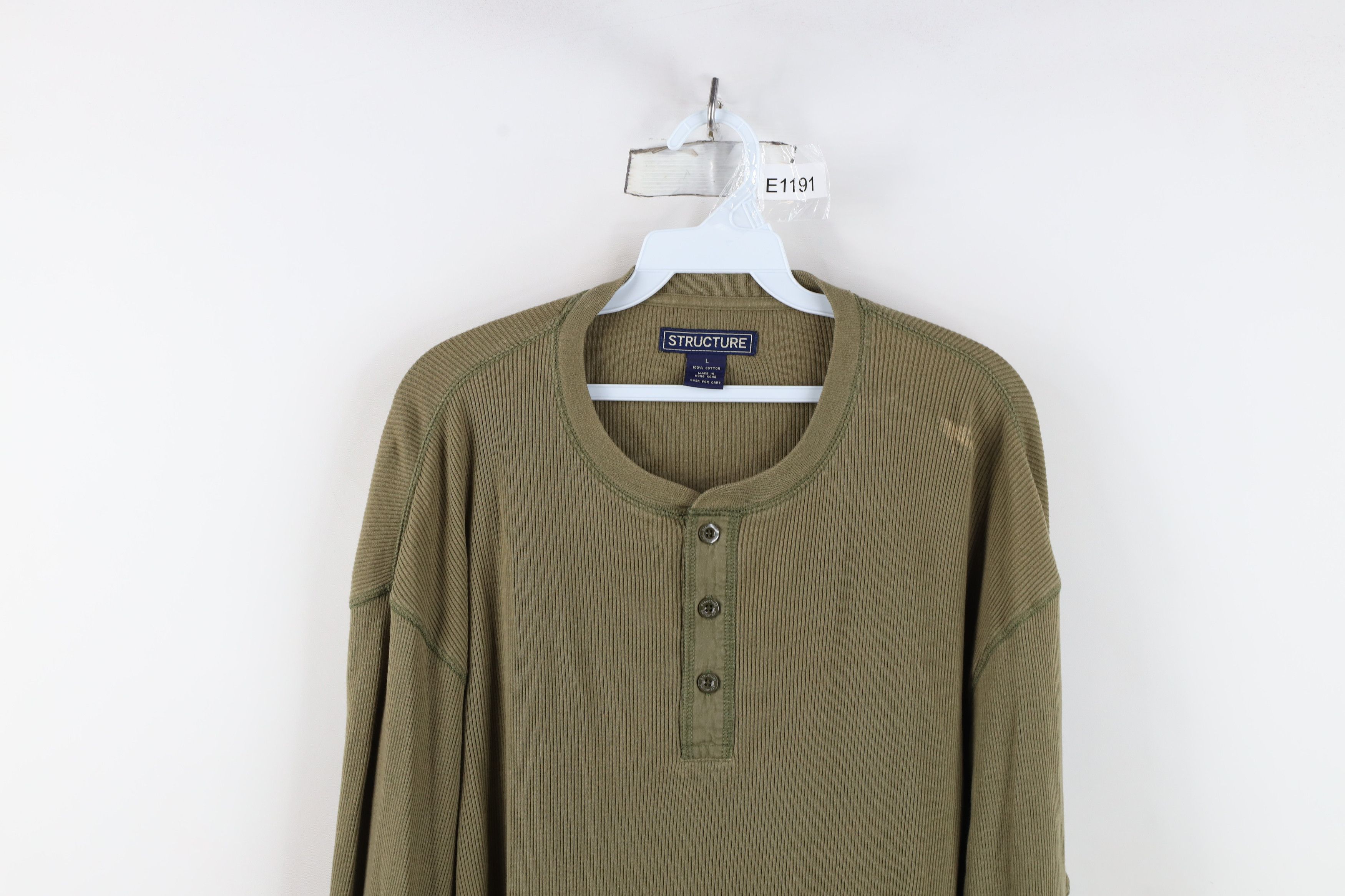 Vintage Vintage 90s Streetwear Ribbed Knit Henley T-Shirt Green Size US L / EU 52-54 / 3 - 2 Thumbnail