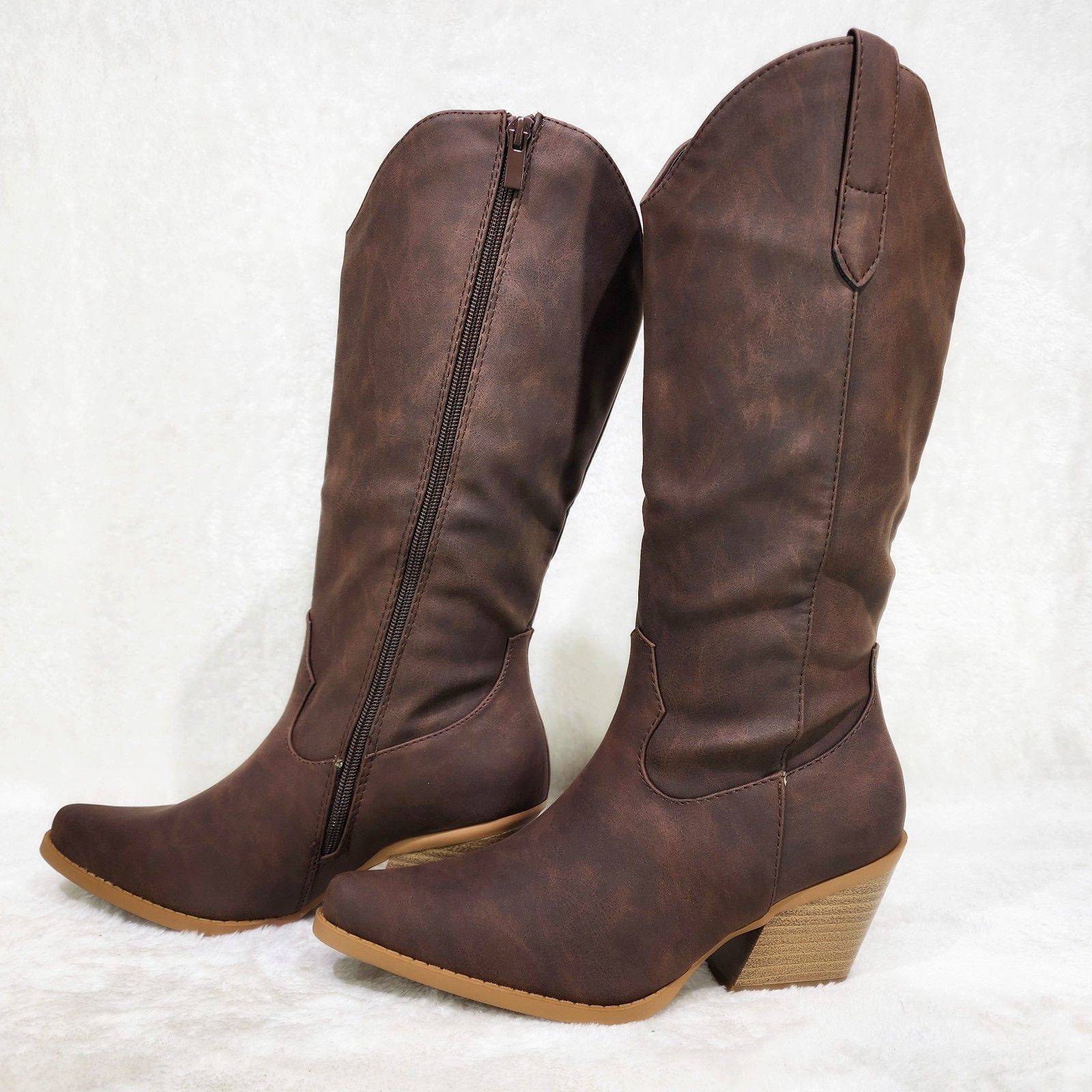 Other Dark Brown Faux Nubuck Country Western Cowgirl Knee Boots Size US 6.5 / IT 36.5 - 7 Thumbnail