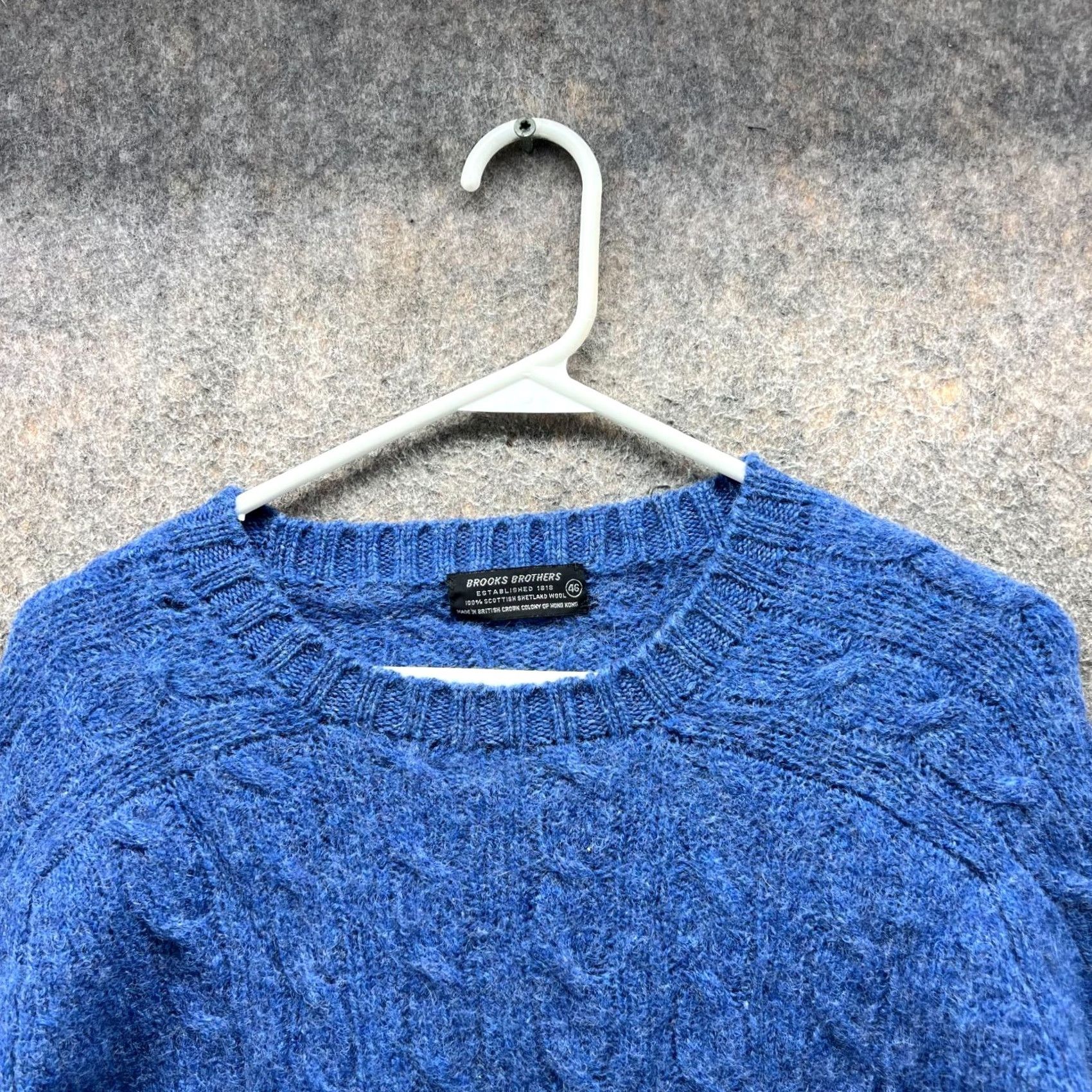 Brooks Brothers VINTAGE Brooks Brothers Sweater Mens 46 Blue Cable Knit Pullover Shetland Wool Crew Neck Long Sleeve Regular Fit Fall Winter Spring Size US XXL / EU 58 / 5 - 3 Thumbnail