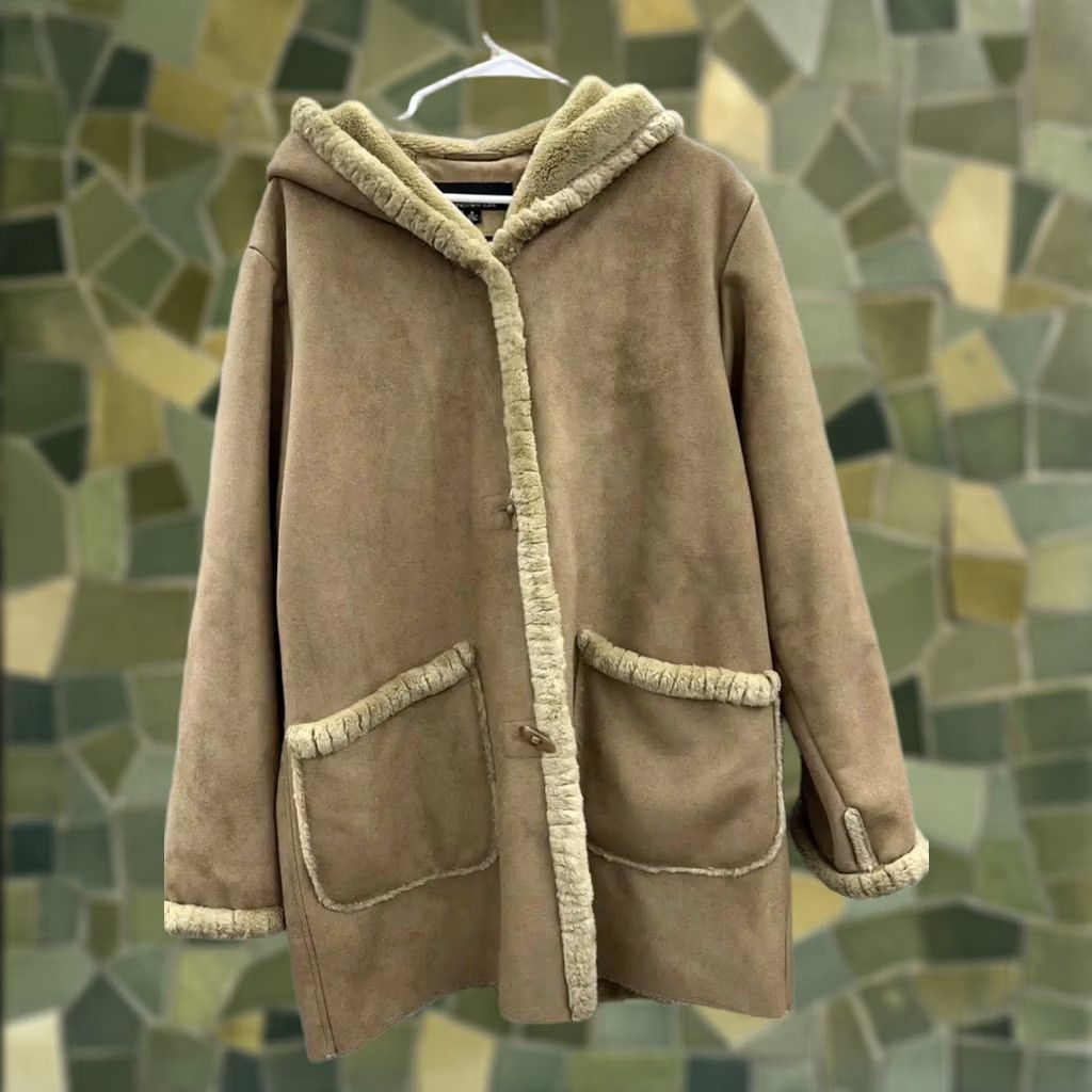 Jones New York Womens Jones New York Coat Brown Hooded Faux Leather Heavy Button Up M Size M / US 6-8 / IT 42-44 - 1 Thumbnail