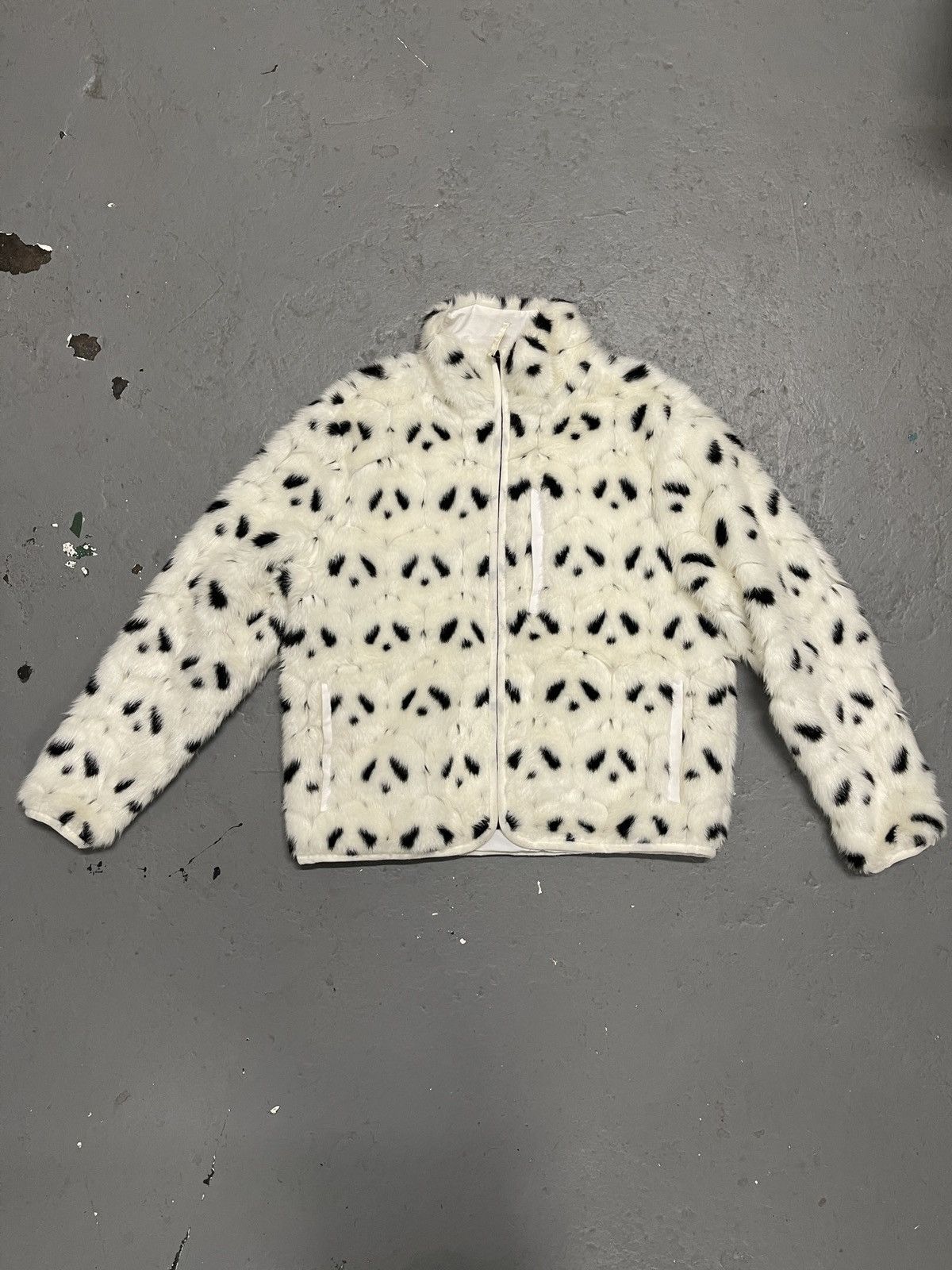 image of Clot x Nike Panda Faux Fur Jacket in White, Men's (Size Small)