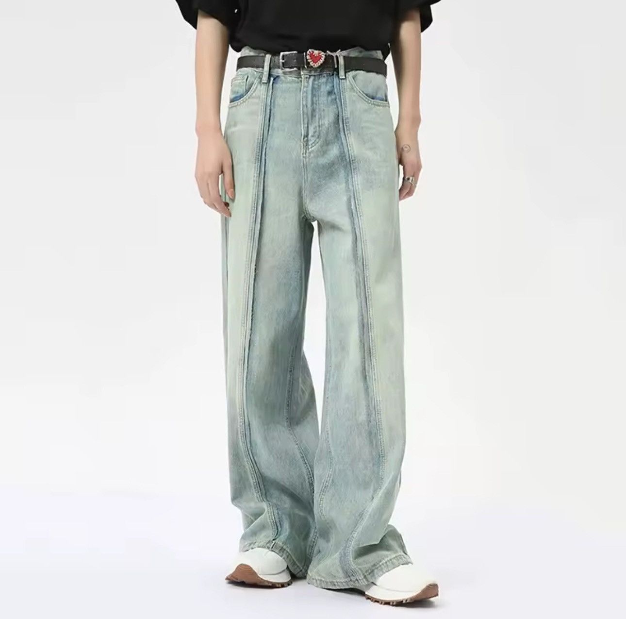Vintage Streetwear Retro Patchwork Straight Light Blue Y2k Jeans Size US 28 / EU 44 - 1 Thumbnail
