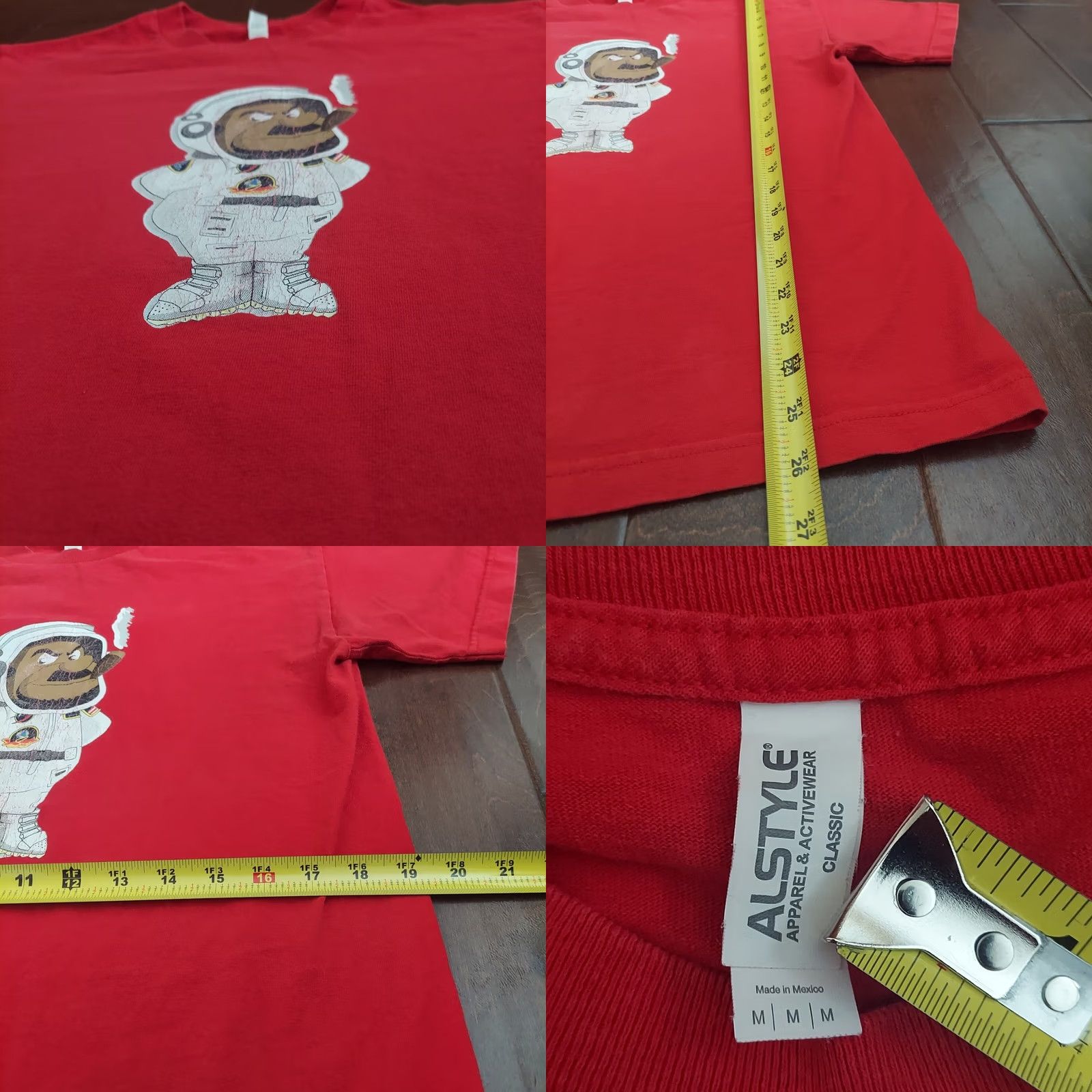 Vintage Alstyle Apparel & Activewear T-Shirt Men Red Astronaut Graphic Cigar Crew Neck Short Sleeve Size M Size US M / EU 48-50 / 2 - 8 Thumbnail
