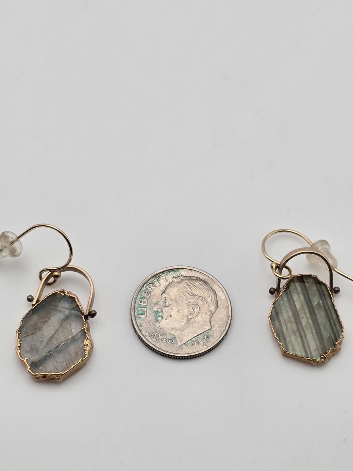 Studio D'Artisan Labradorite Slice Earrings 14K GF Strong Flash Boho Artisan Size ONE SIZE - 2 Thumbnail