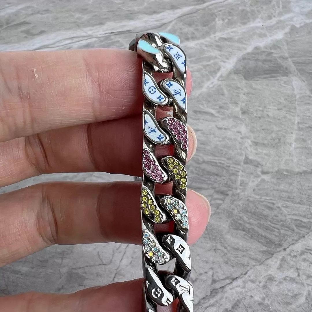 Louis Vuitton LV Paradise Macaron Enamel Crystal Cuban Chain Bracelet L Size ONE SIZE - 4 Thumbnail