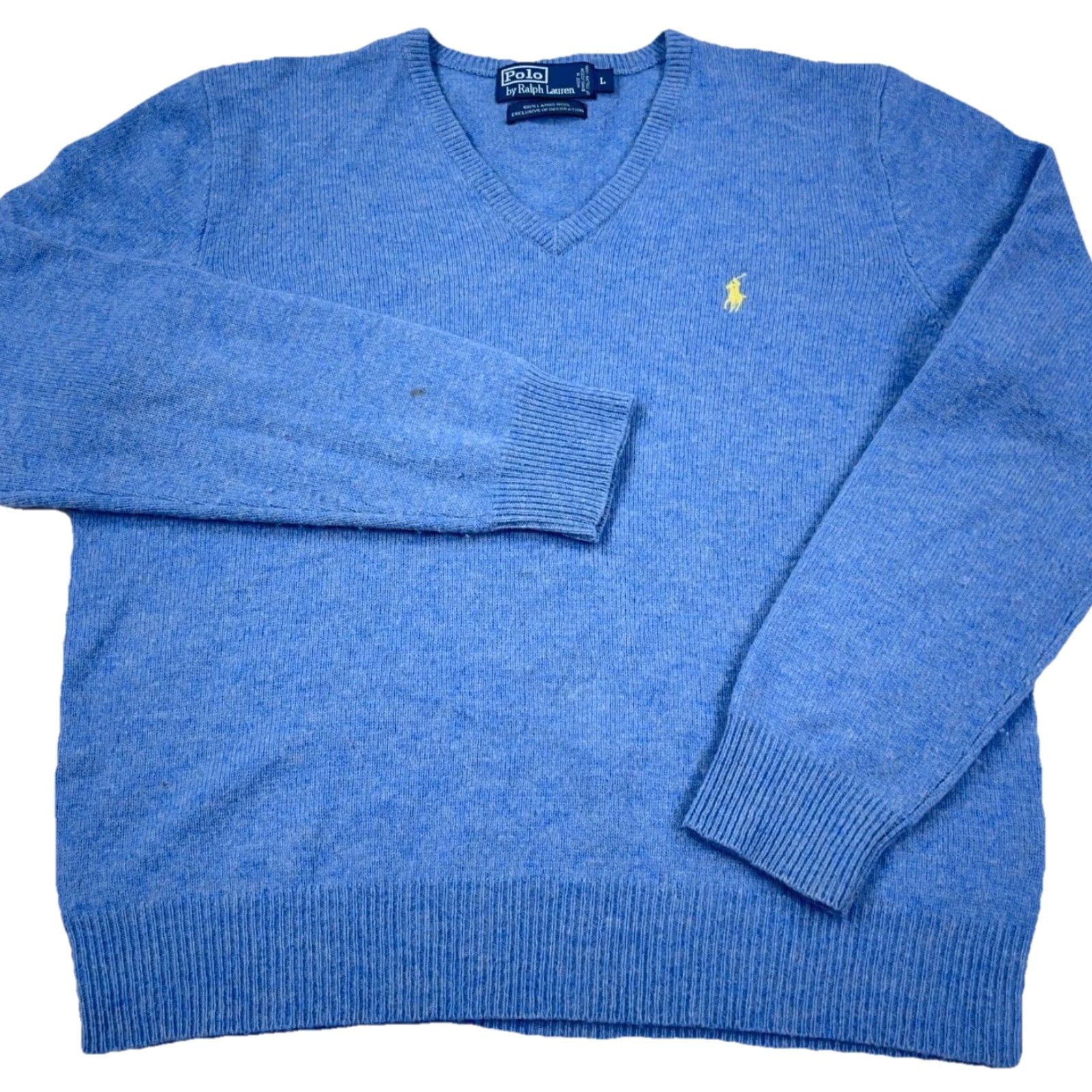 Polo Ralph Lauren VINTAGE Polo Ralph Lauren Sweater Men Large Light Blue Lambs Wool V Neck Pullover VTG Size US L / EU 52-54 / 3 - 2 Thumbnail