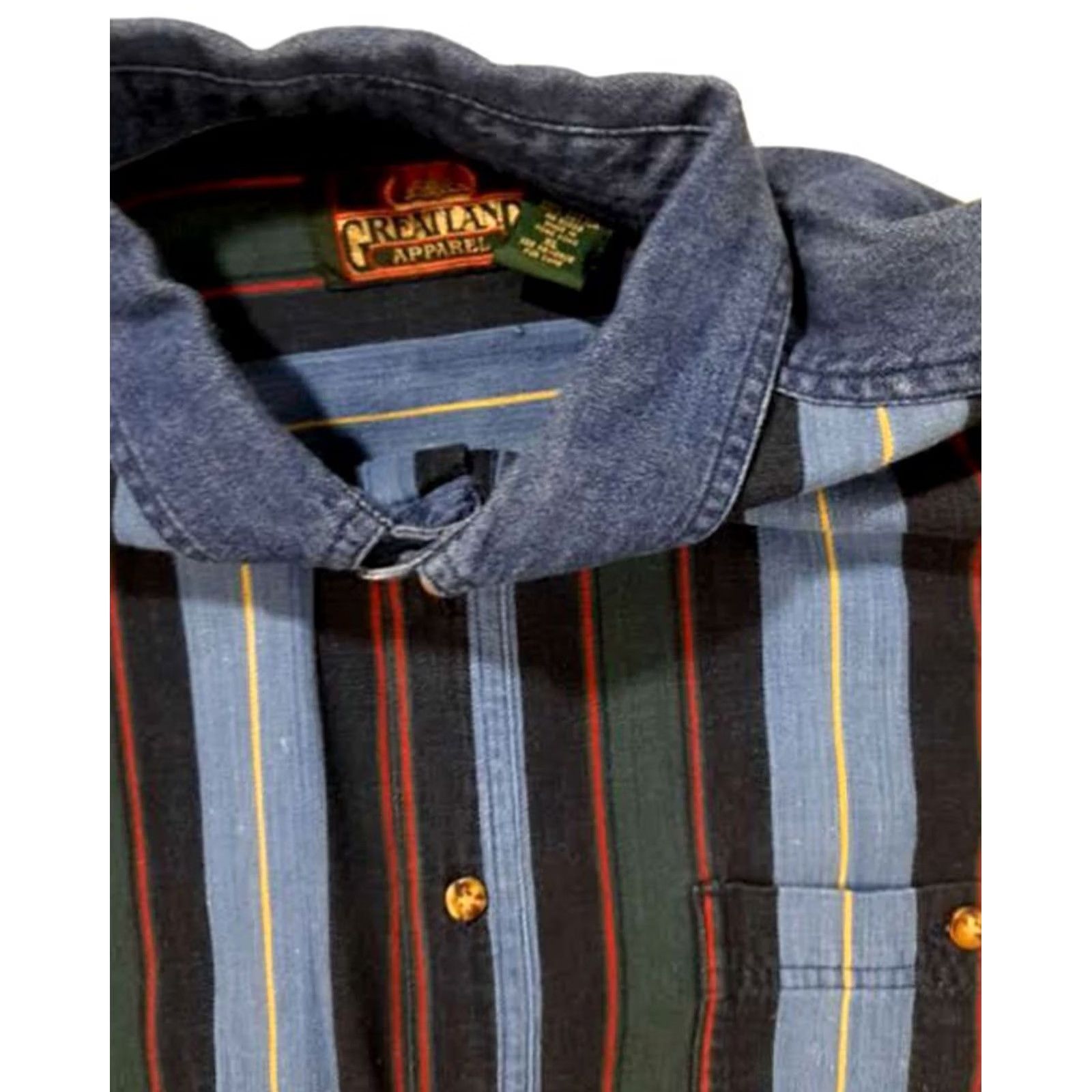 X-LARGE Greatland Striped 2 Tone Blue Jean Button Shirt Adult XL Multicolor Mens Size US XL / EU 56 / 4 - 2 Thumbnail