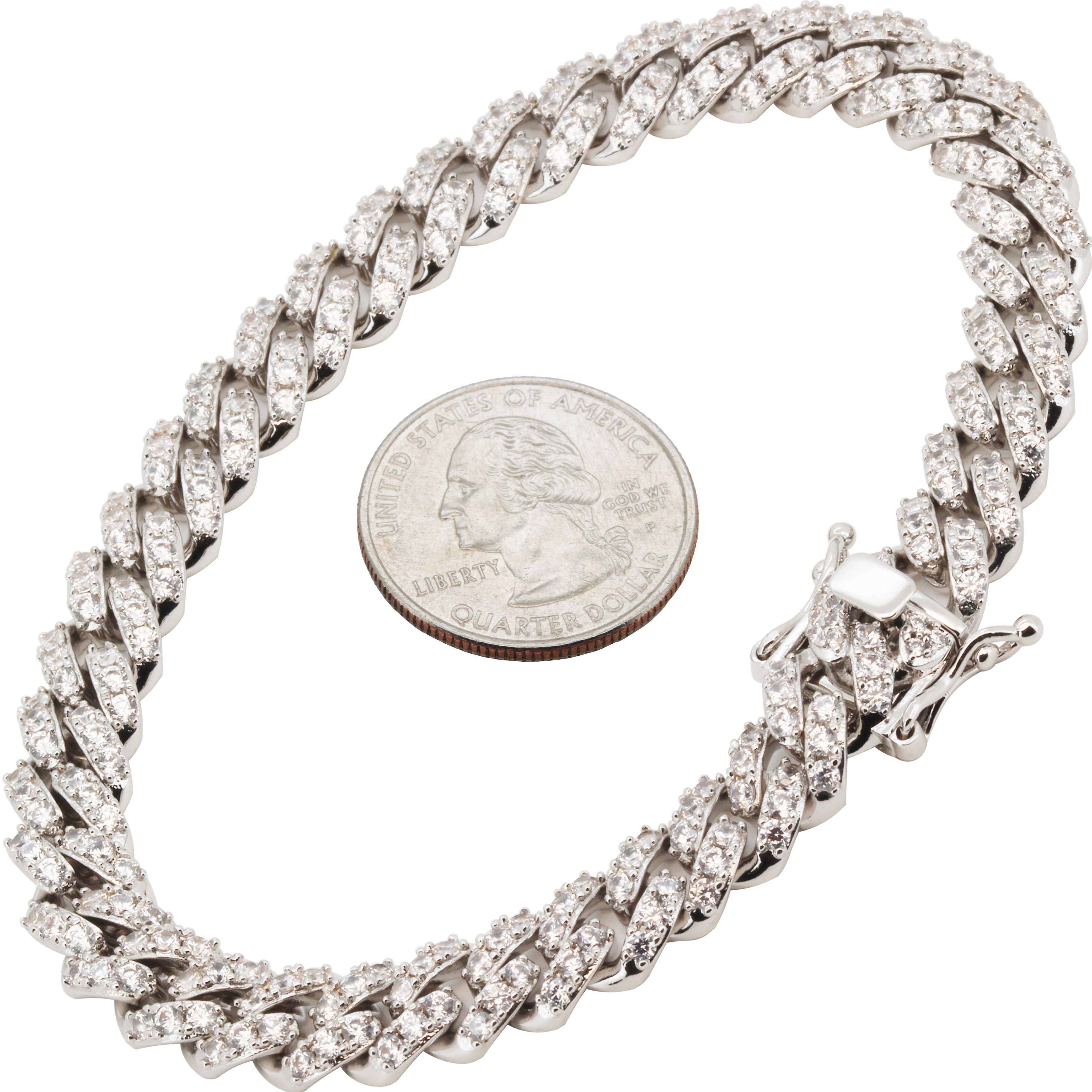 Other 14k White Gold Plated AAA CZ 8mm Cuban Link Bracelet 8” Size ONE SIZE - 1 Thumbnail
