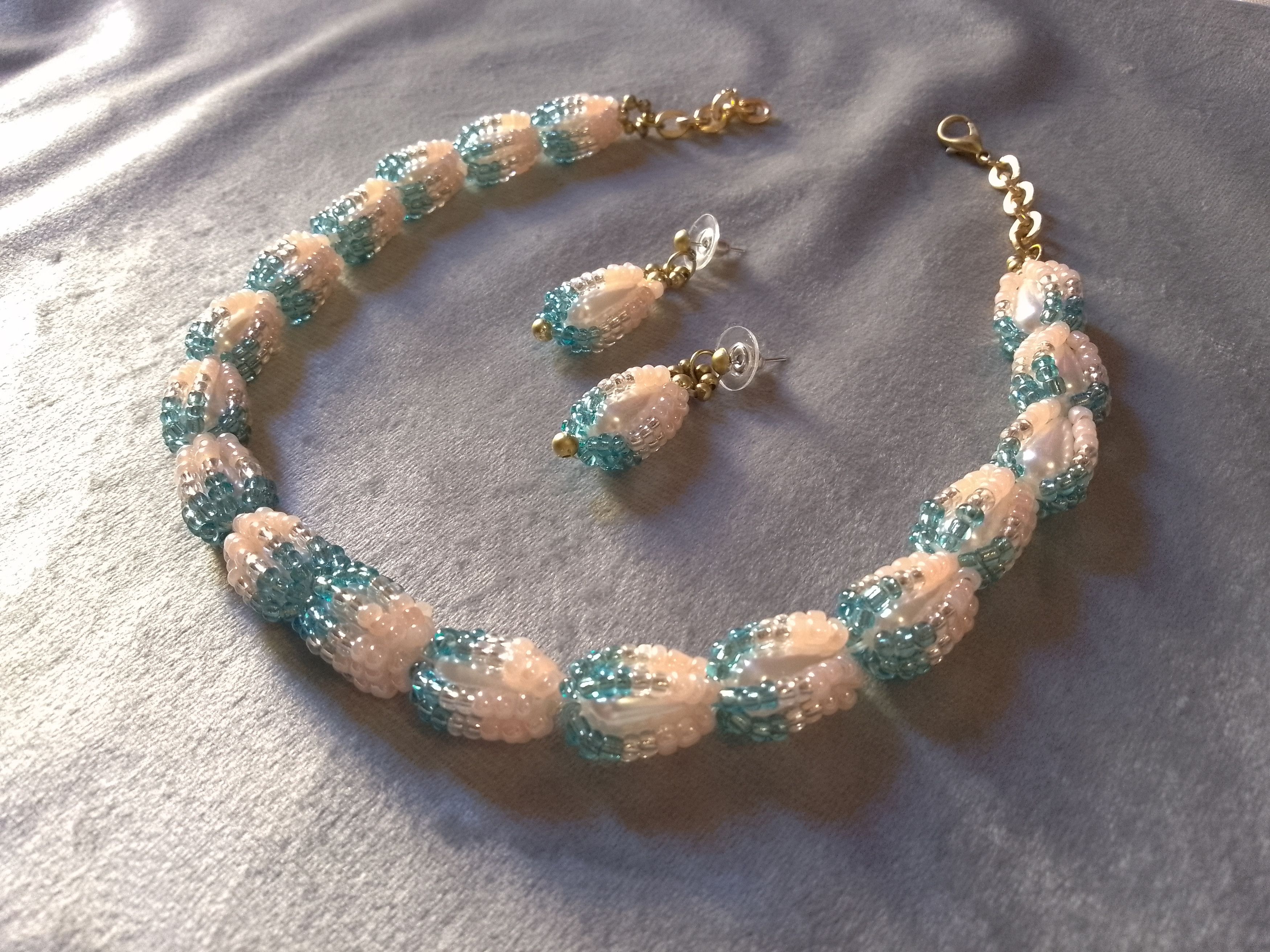 Handmade Necklace Earrings Coated Pearls Pink, silver turquoise, pink Size ONE SIZE - 10 Thumbnail