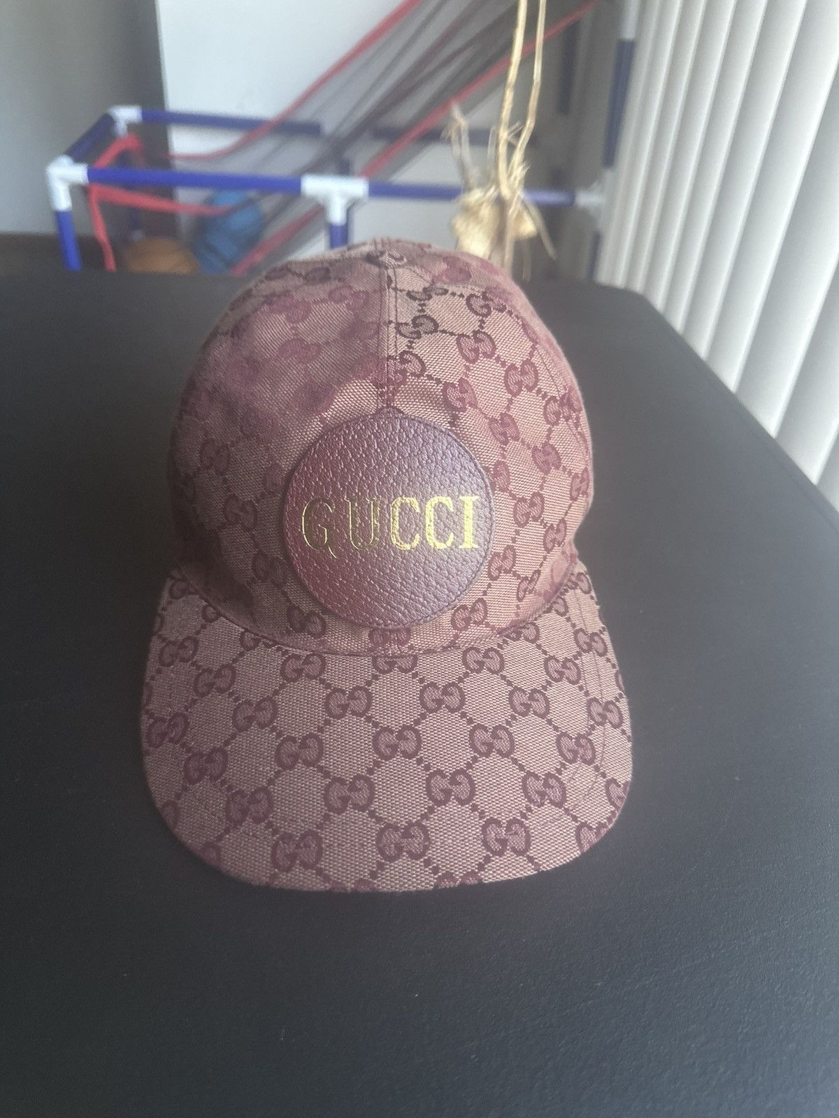 Gucci Burgundy GG Supreme Canvas Baseball Cap M Hat Medium