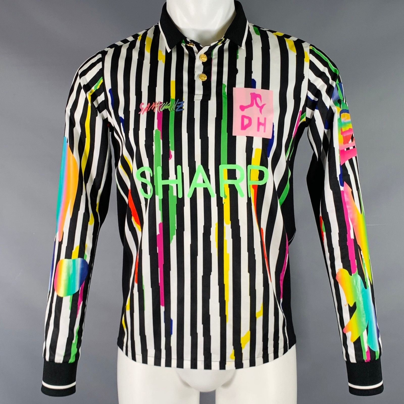 Sankuanz Size M Black White Multi Color Stripe Long Sleeve Shirt Size US M / EU 48-50 / 2 - 1 Thumbnail