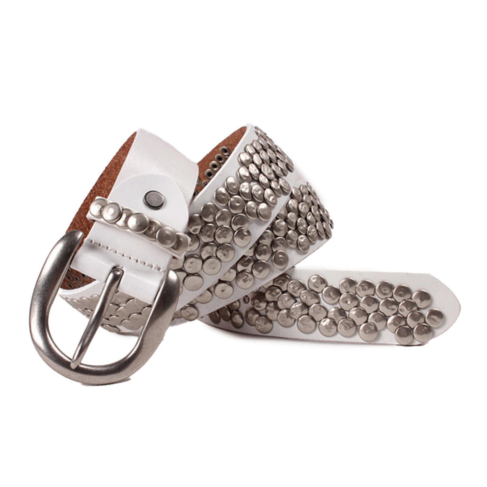 Japanese Brand Black Studded Leather Belt, Silver Round Stud Belt Size ONE SIZE - 7 Thumbnail
